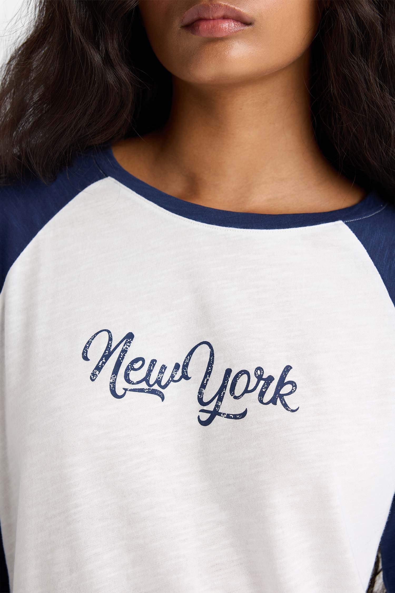 Regular Fit Bisiklet Yaka Uzun Kollu Flamlı Pamuk Üst-Fall in Love