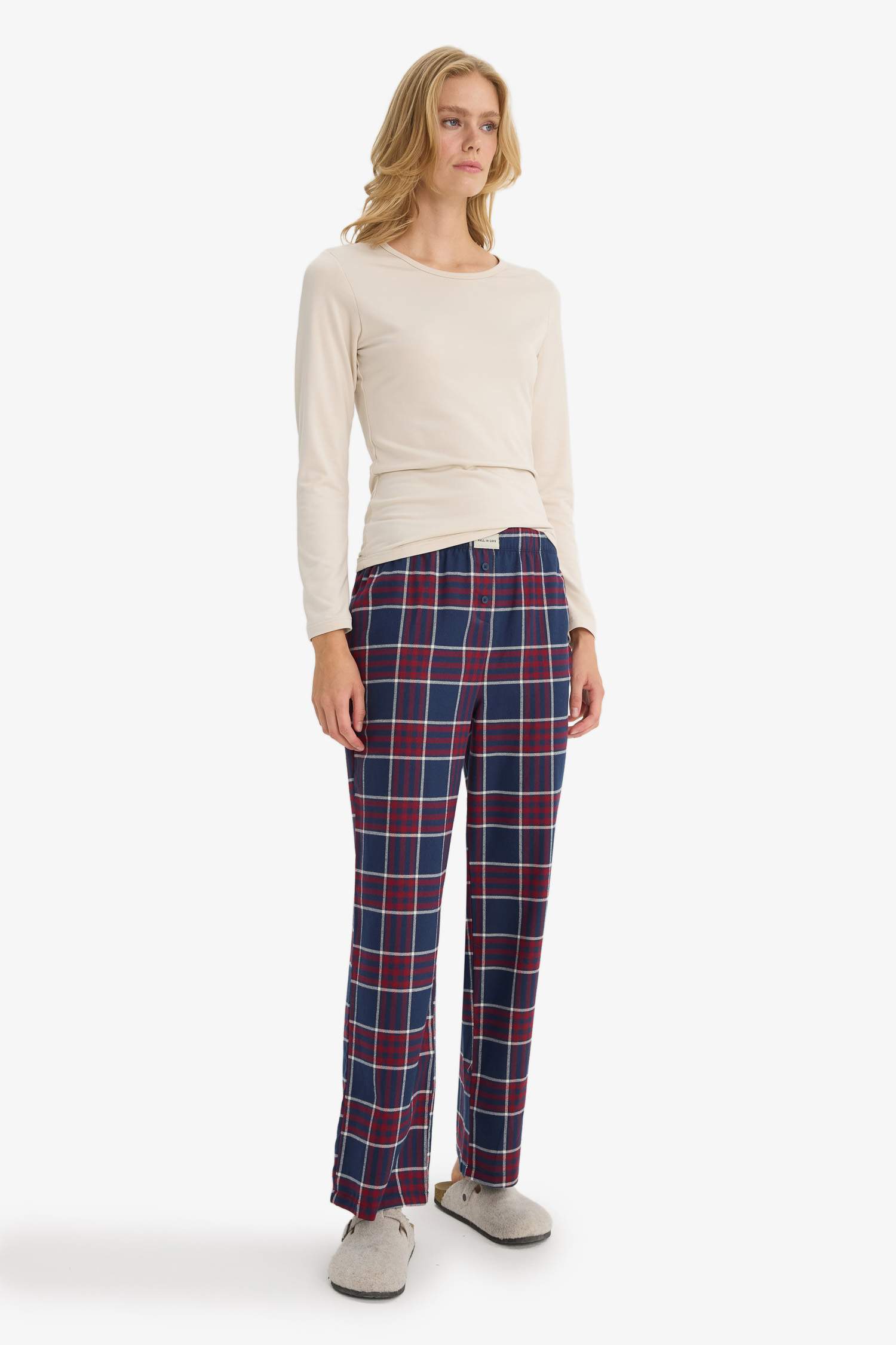 Regular Fit Uzun Boy Flanel Kareli Pijama Altı