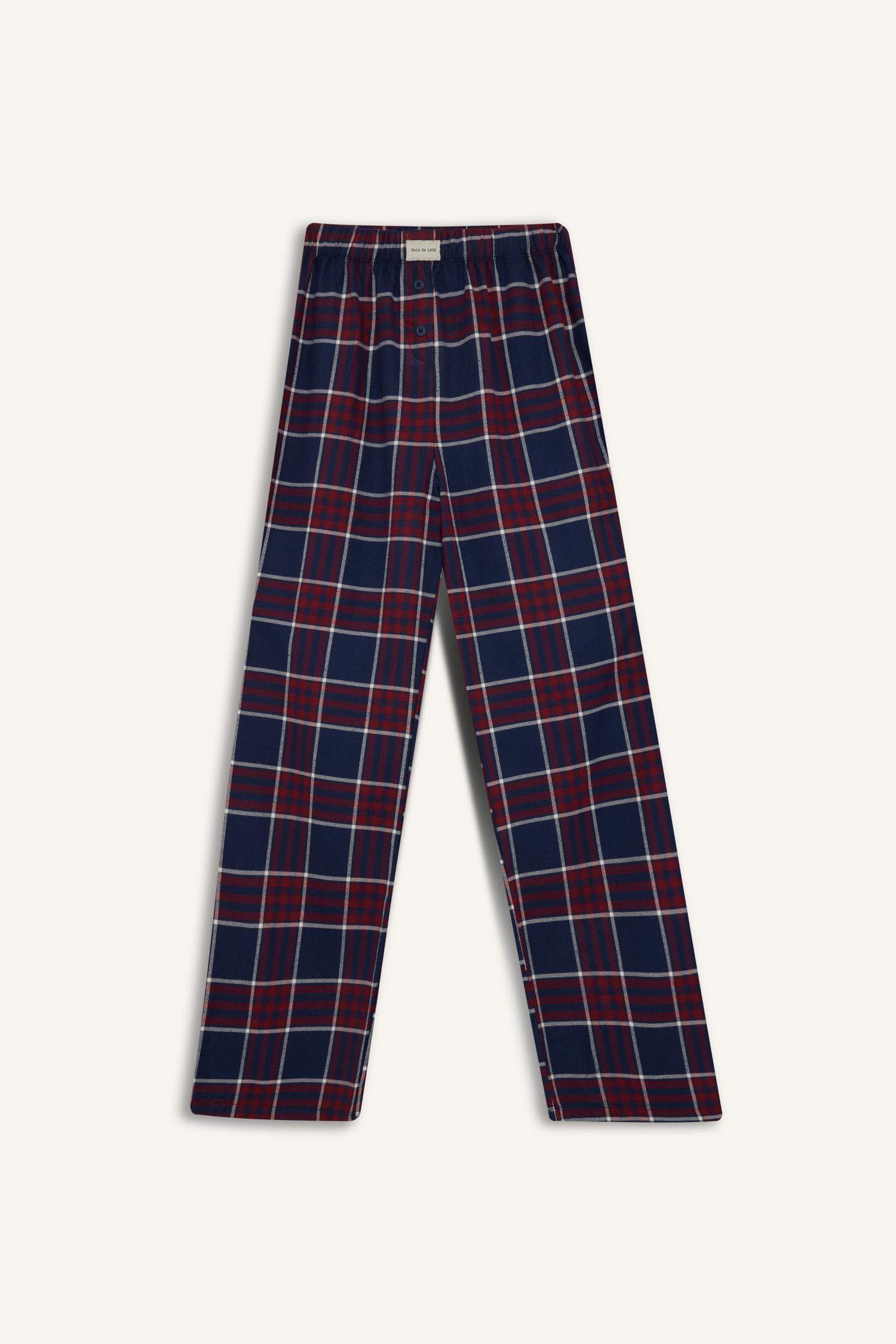 Regular Fit Uzun Boy Flanel Kareli Pijama Altı