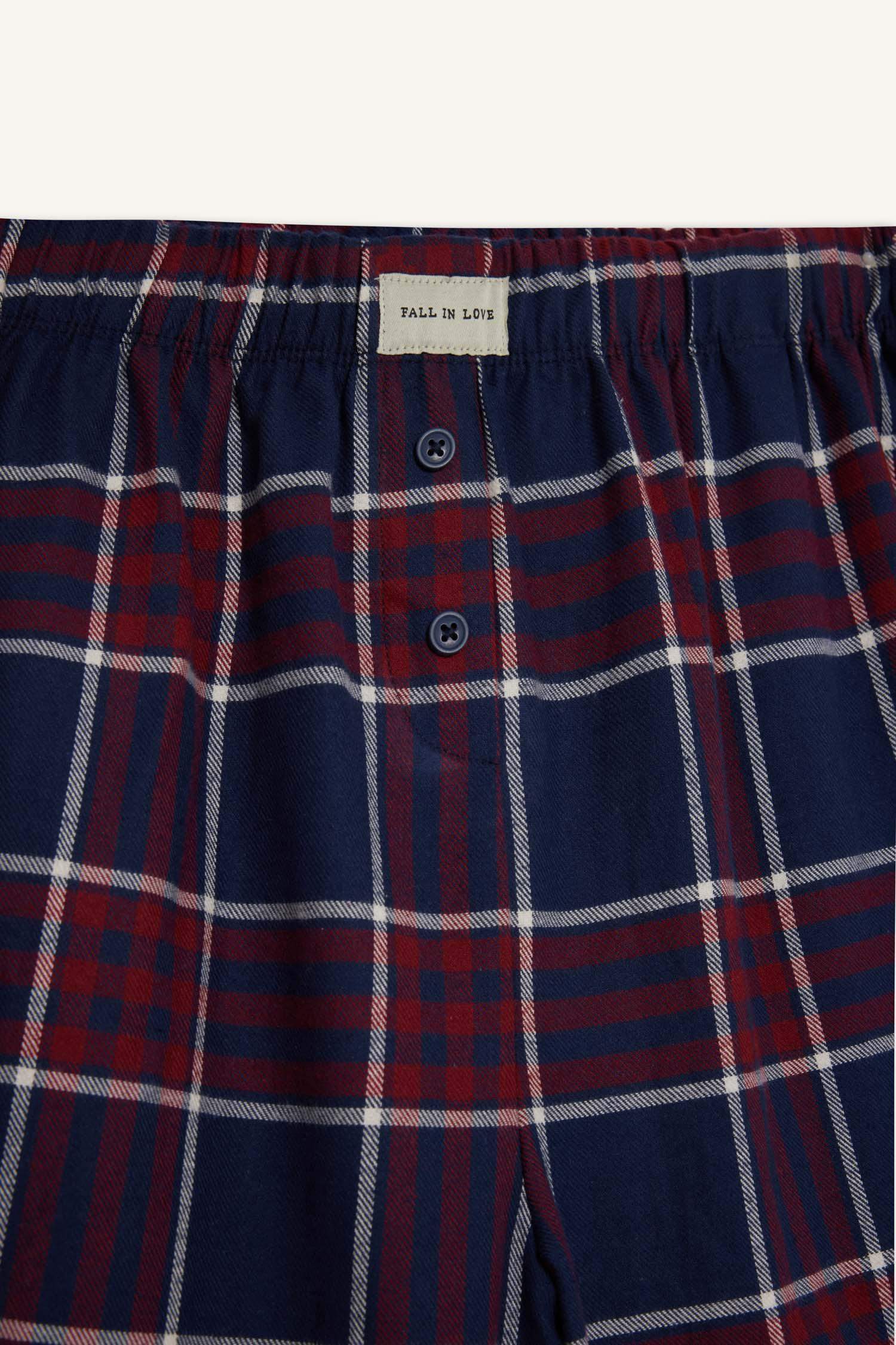 Regular Fit Uzun Boy Flanel Kareli Pijama Altı