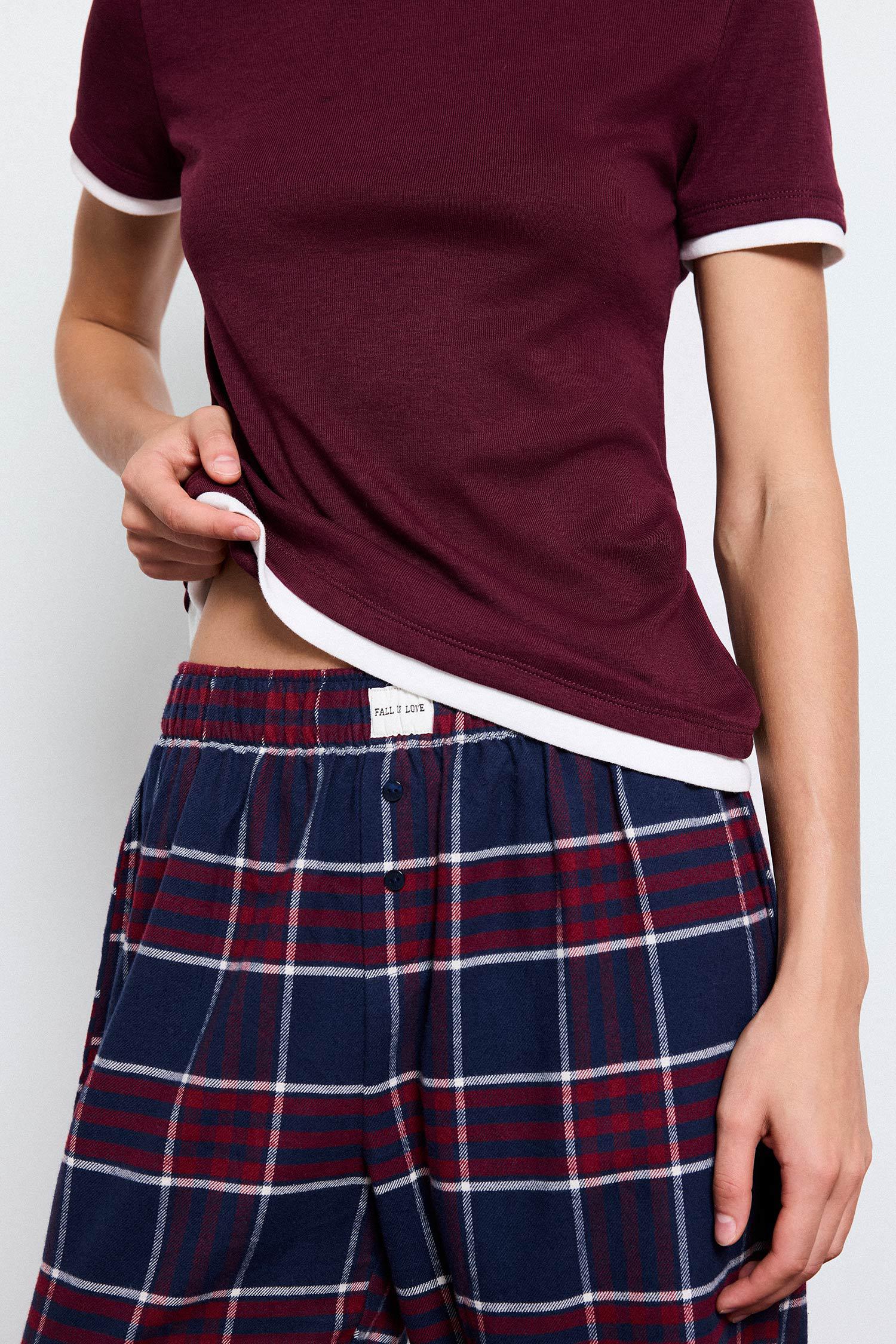 DeFacto %100 Pamuk Regular Fit Uzun Boy Flanel Kareli Pijama Altı görsel 3