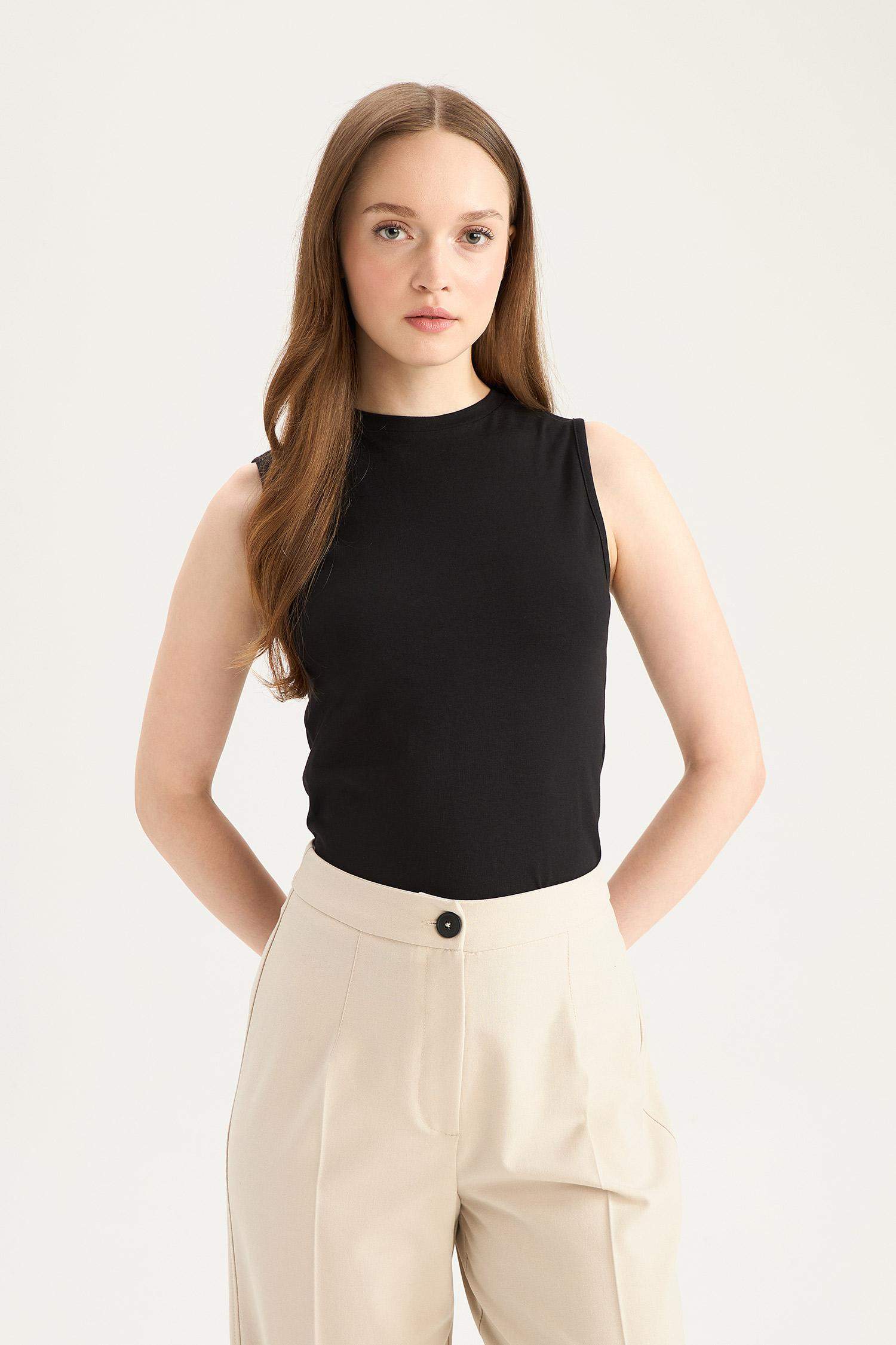 Regular Fit Crew Neck Basic Sleeveless Tank Top