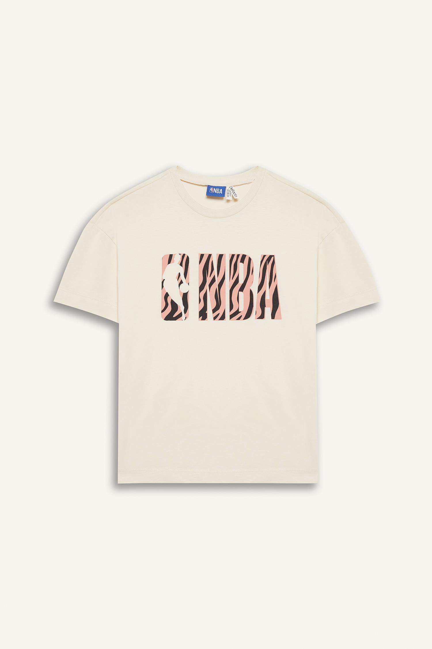 Kız Çocuk NBA Wordmark Oversize Geniş Kalıp Bisiklet Yaka Kısa Kollu Tişört