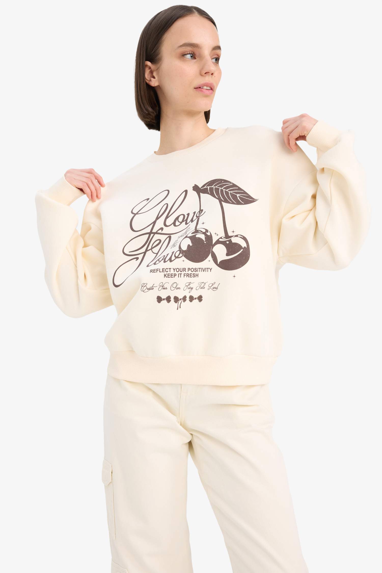 Coool Oversize Geniş Kalıp Bisiklet Yaka Baskılı Kalın Sweatshirt