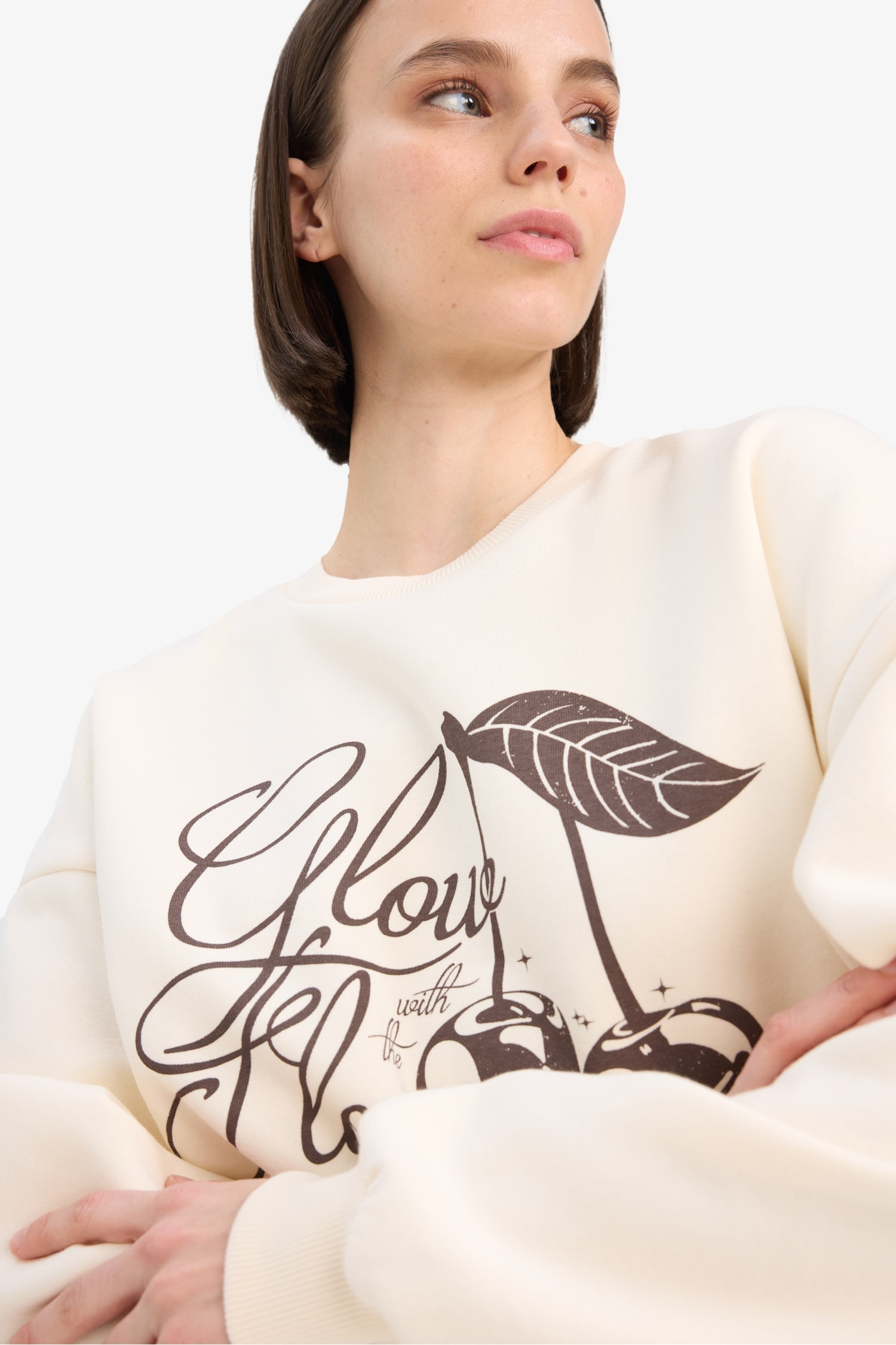 Coool Oversize Geniş Kalıp Bisiklet Yaka Baskılı Kalın Sweatshirt