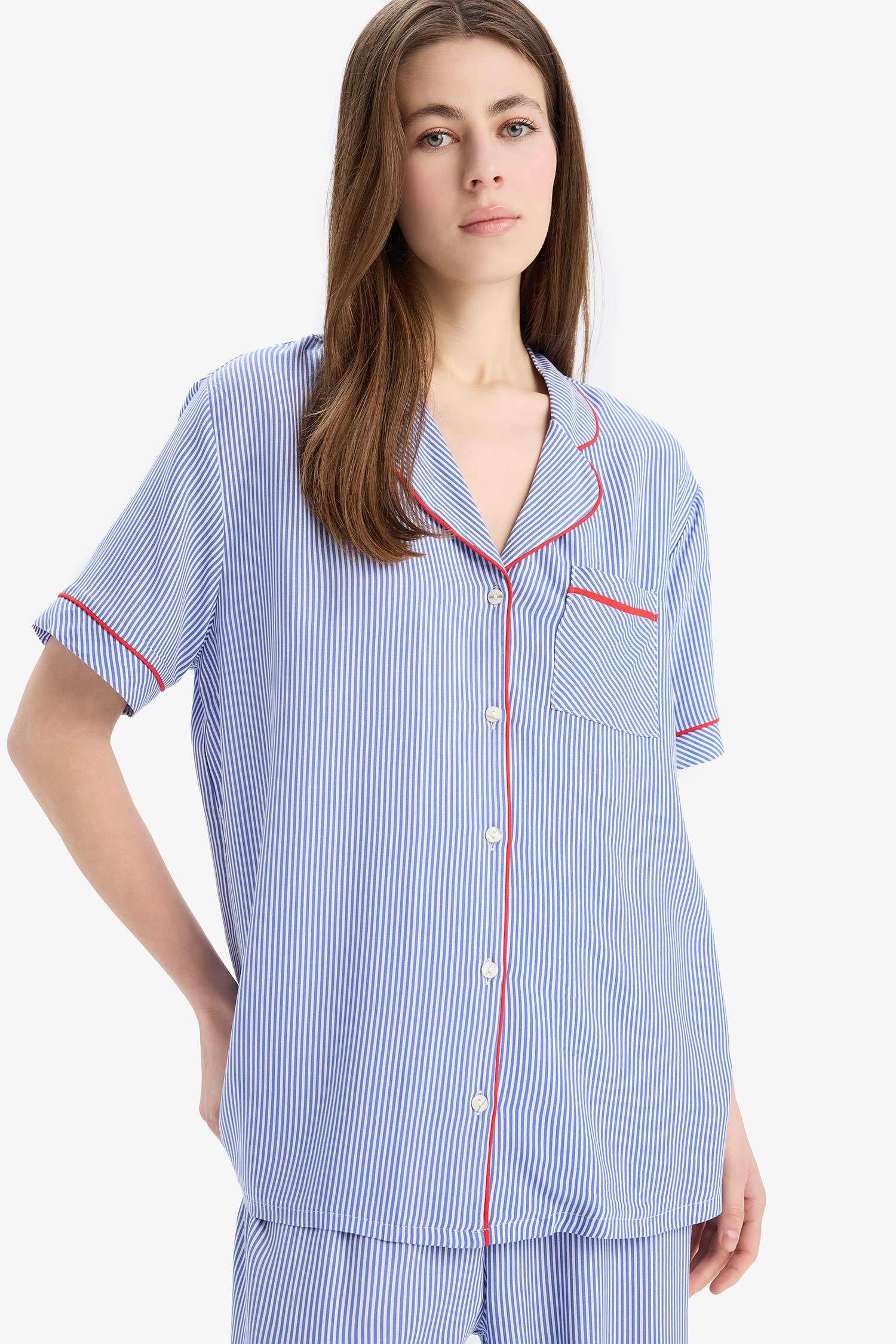 Pijama Takımı Viskon Kısa Kollu Üst Beli Lastikli Uzun Alt-Fall in Love