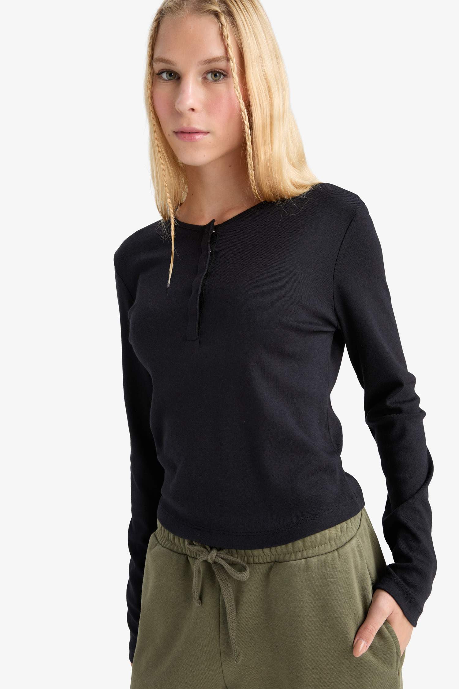 Fitted Ribbed Long Sleeve T-Shirt