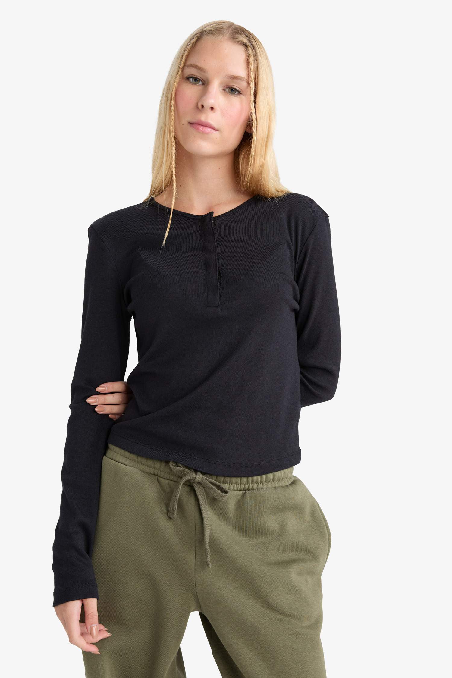 Fitted Ribbed Long Sleeve T-Shirt