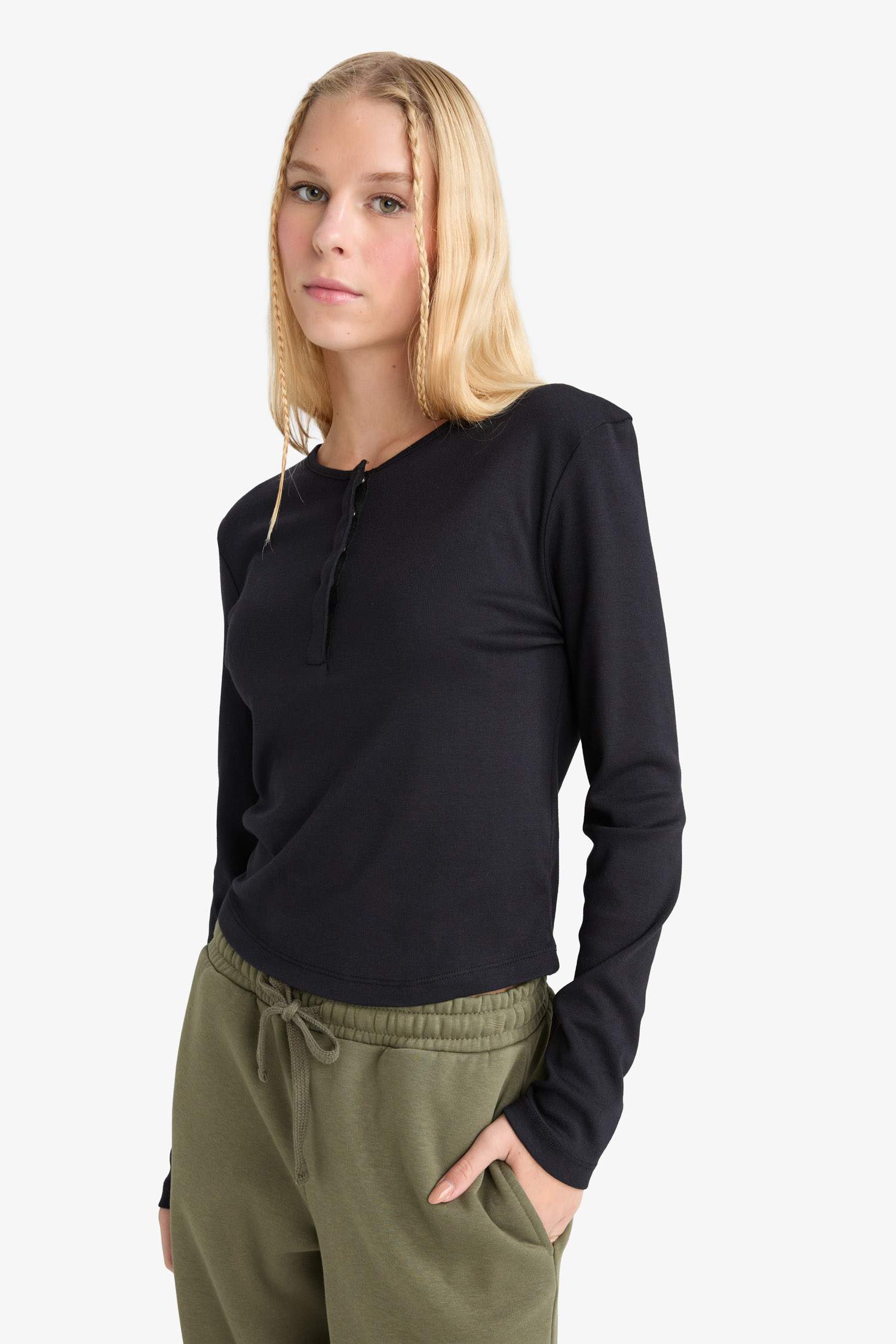 Fitted Ribbed Long Sleeve T-Shirt