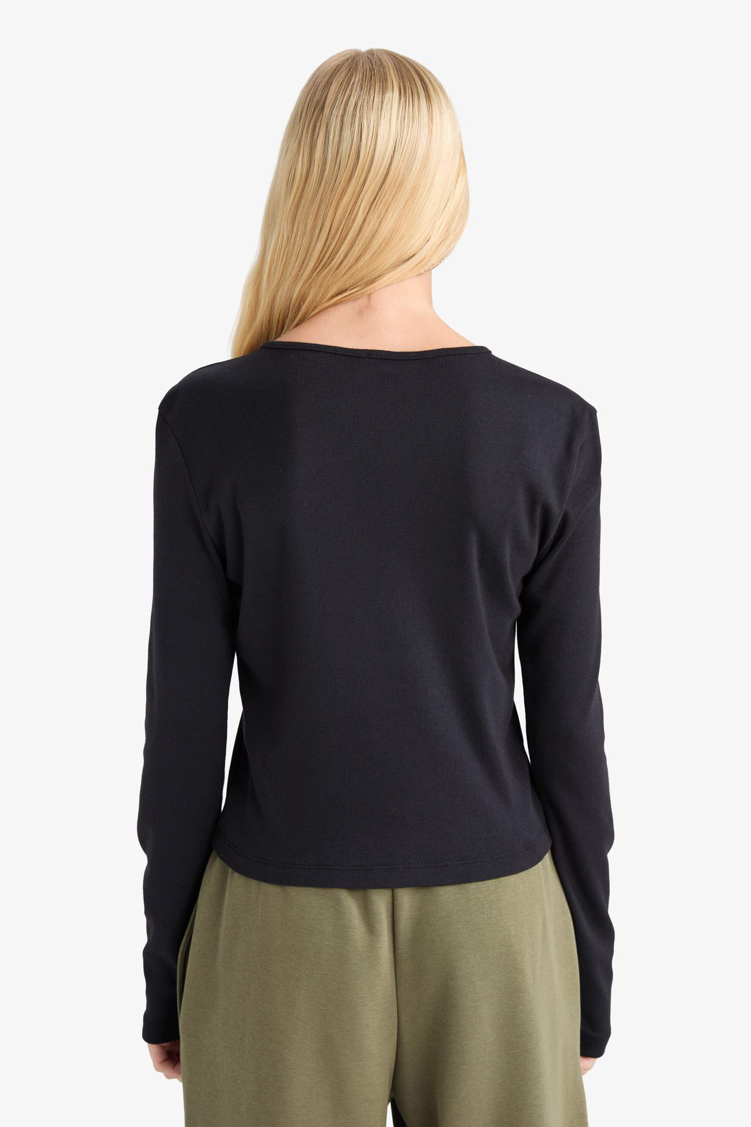 Fitted Ribbed Long Sleeve T-Shirt