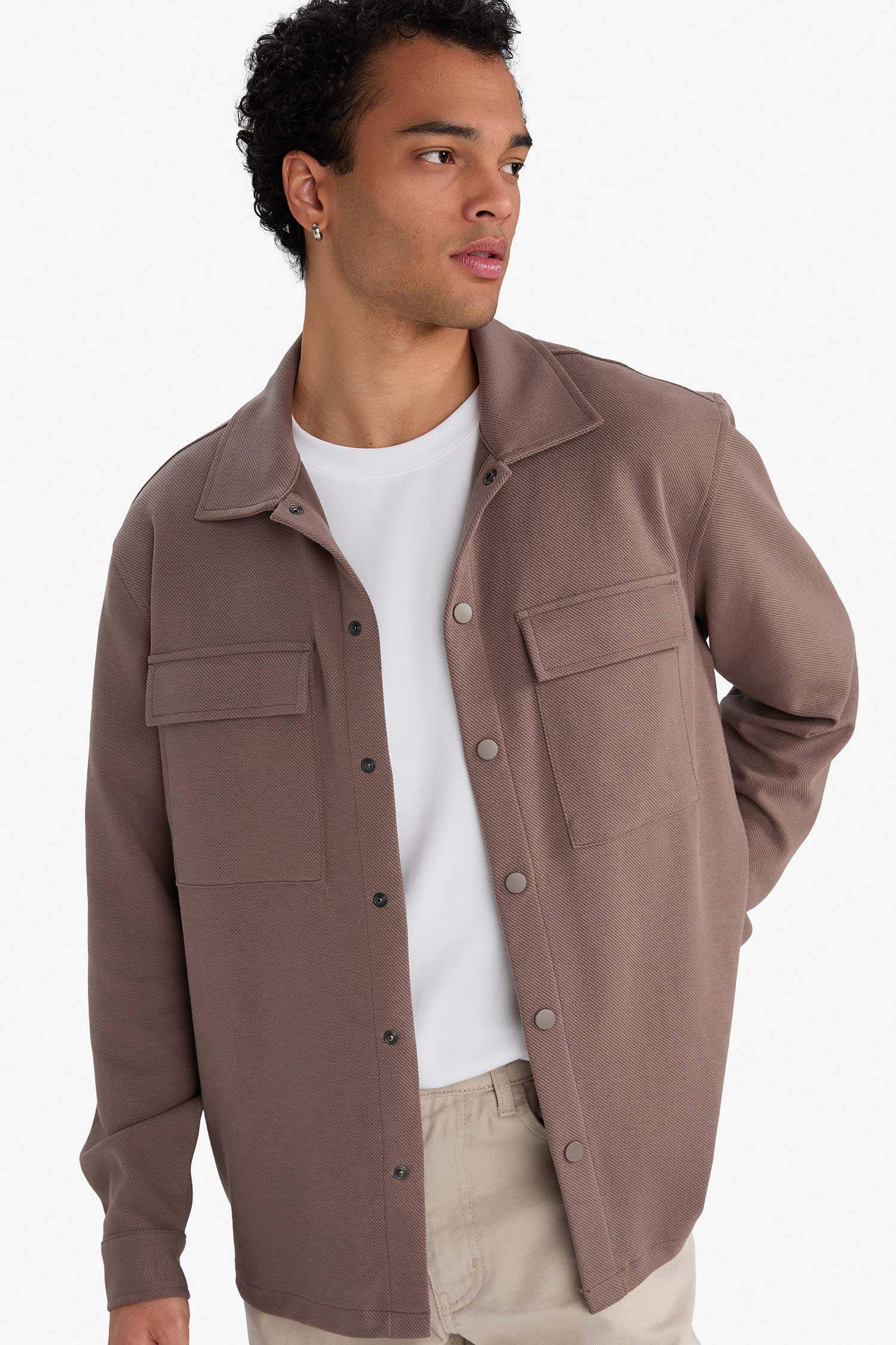 Surchemise en sergé à manches longues Coupe régulière