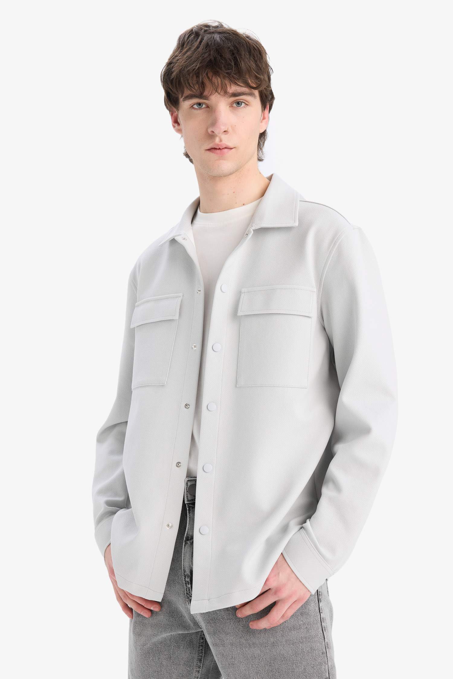 Regular Fit Çift Cepli Twill Uzun Kollu Gömlek