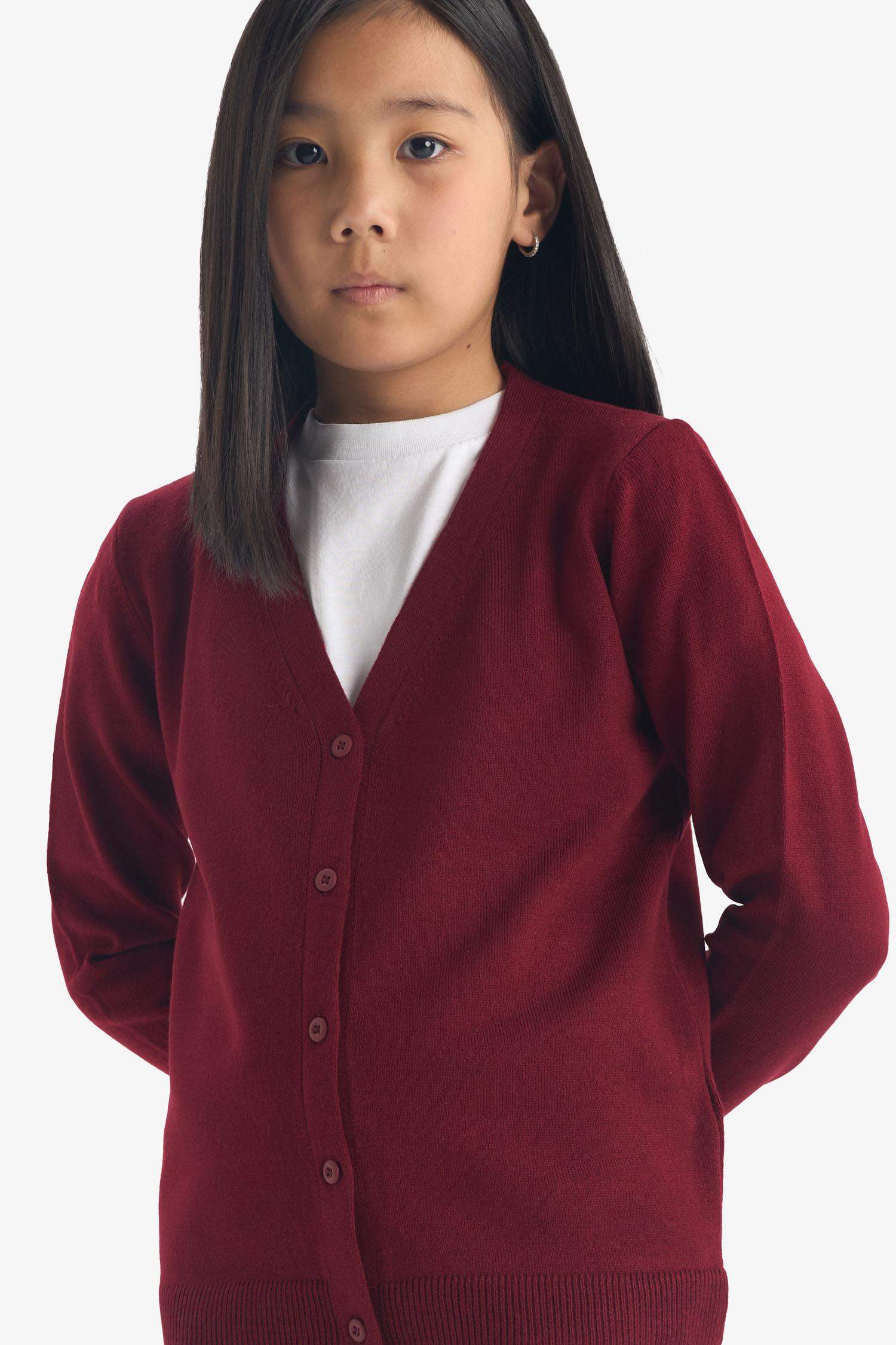 Kız Çocuk V Yaka Düğmeli Okul Triko Hırkası