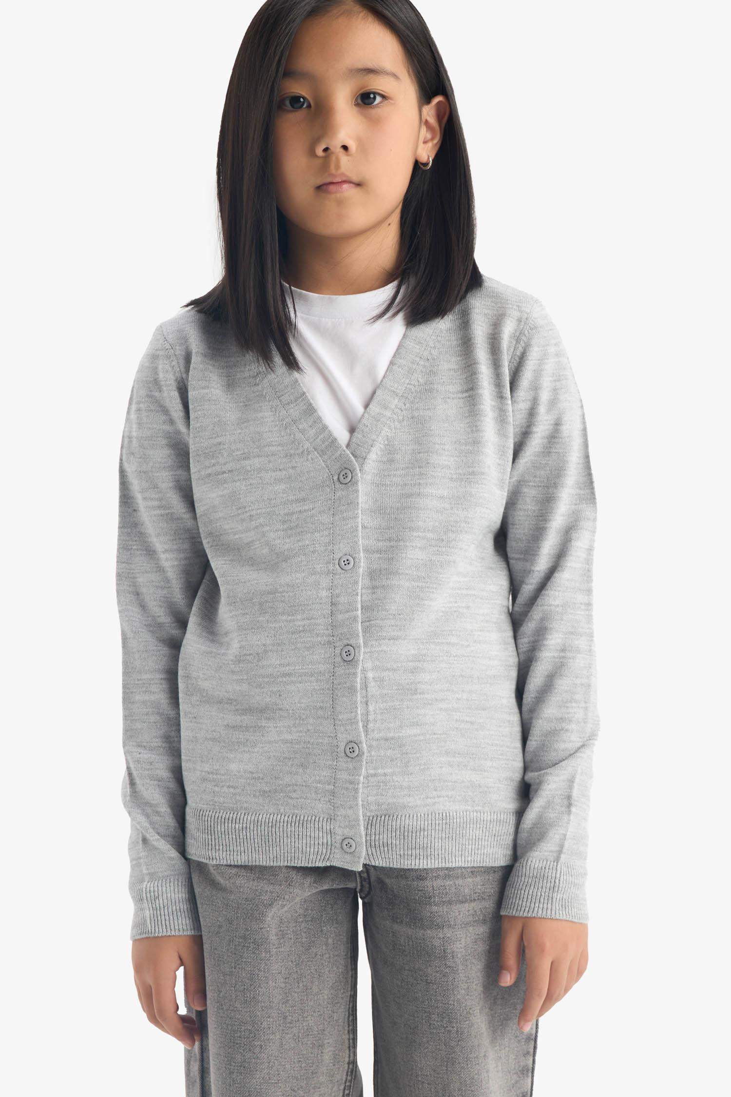 Kız Çocuk V Yaka Düğmeli Okul Triko Hırkası