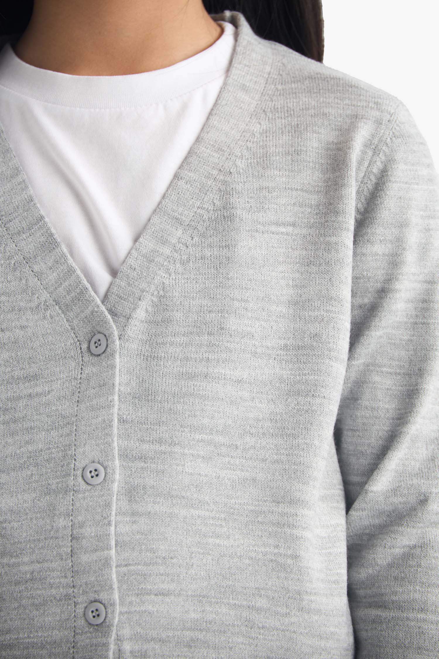 Kız Çocuk V Yaka Düğmeli Okul Triko Hırkası