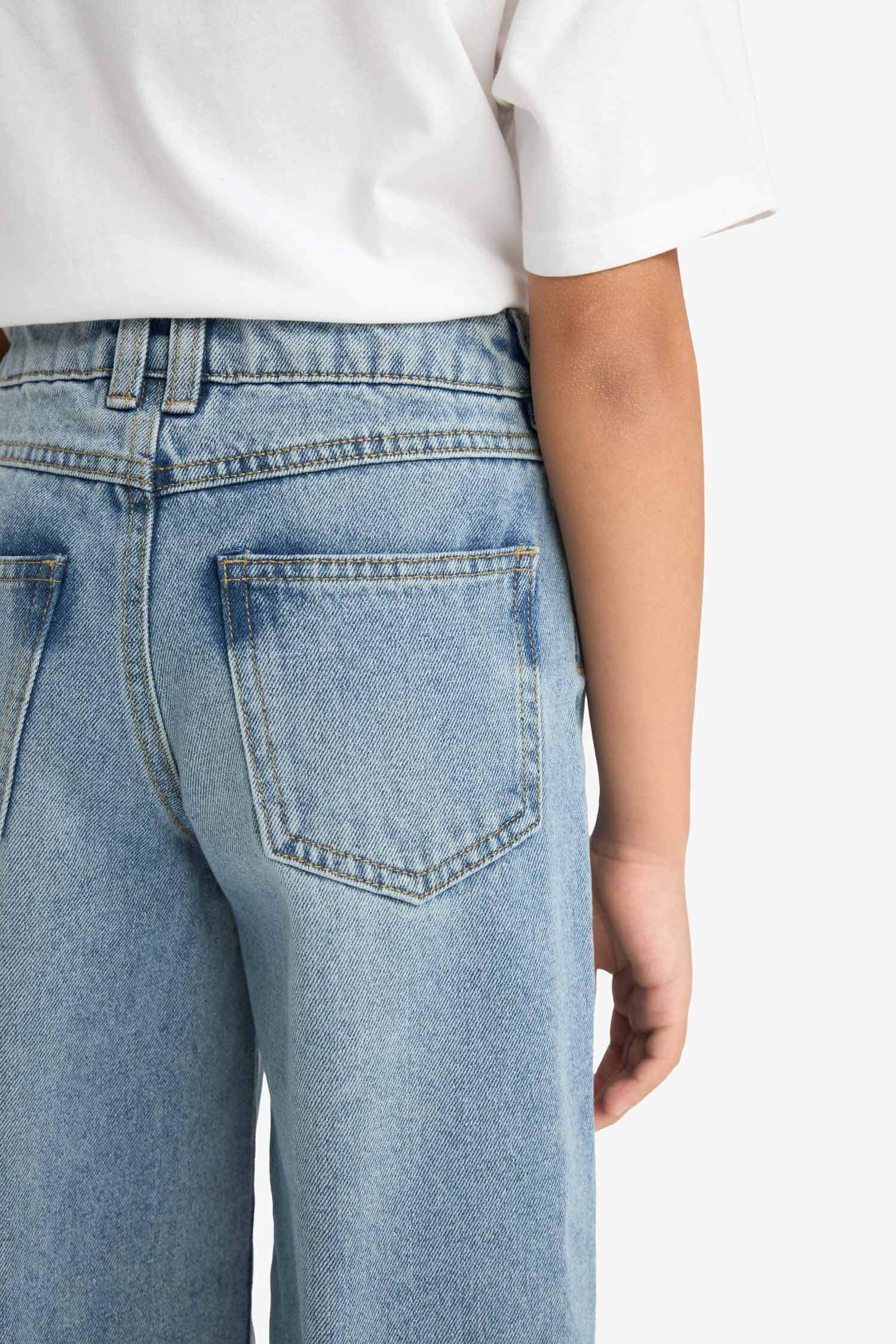 بنطرون جينز بناتي وايد ليج برجل واسع بجيب