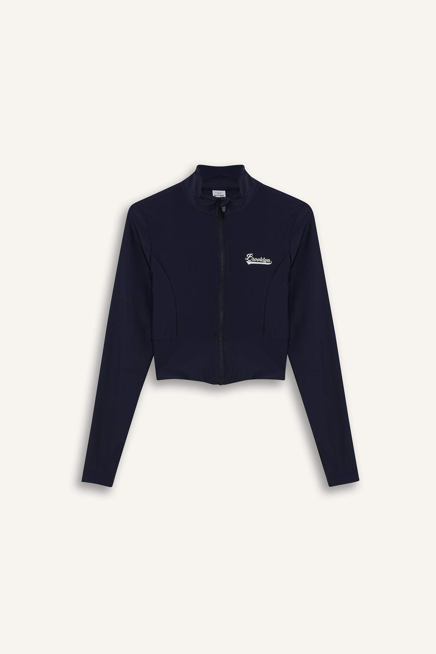 DeFactoFit Slim Fit Dar Kesim Dik Yaka Baskılı Ultra Esnek Fermuarlı Hırka