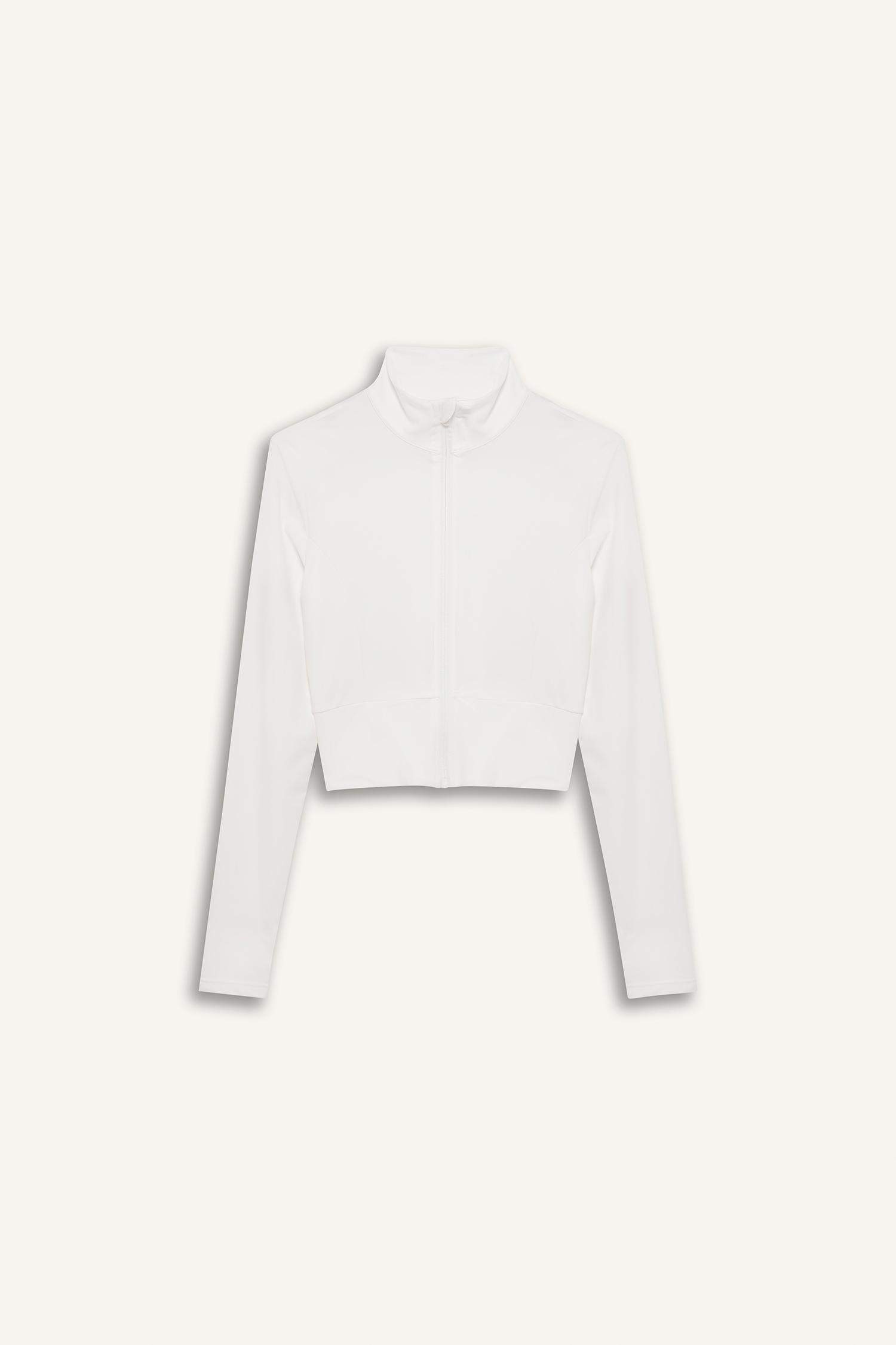 DeFactoFit Slim Fit Dar Kesim Dik Yaka Baskılı Ultra Esnek Fermuarlı Hırka