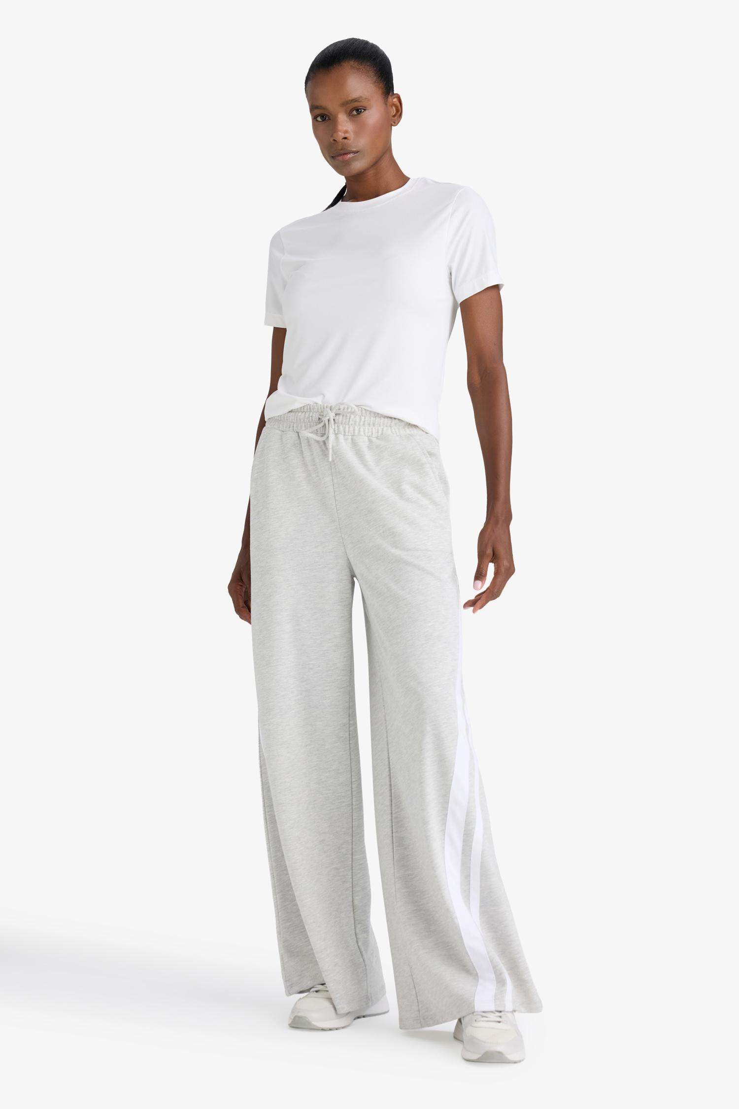 DeFactoFit Wide Leg Geniş Paça Şeritli Standart Boy Sporcu Pantolon