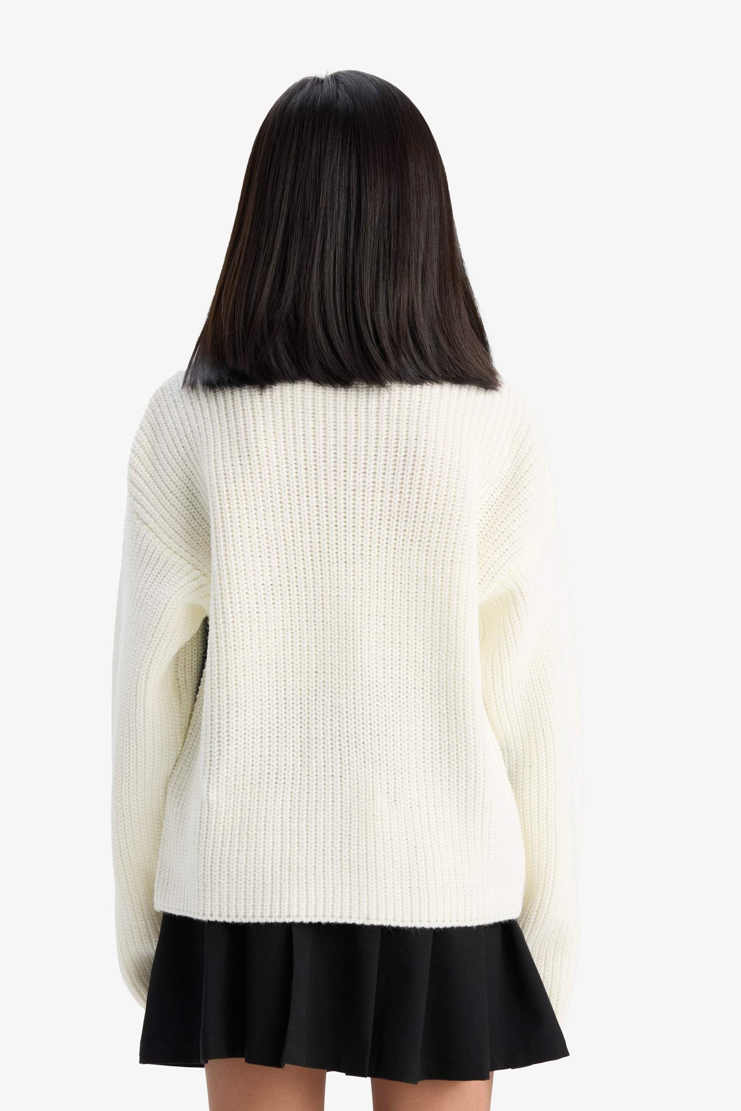 Girl Standard Fit Crew Neck Striped Knit Pullover