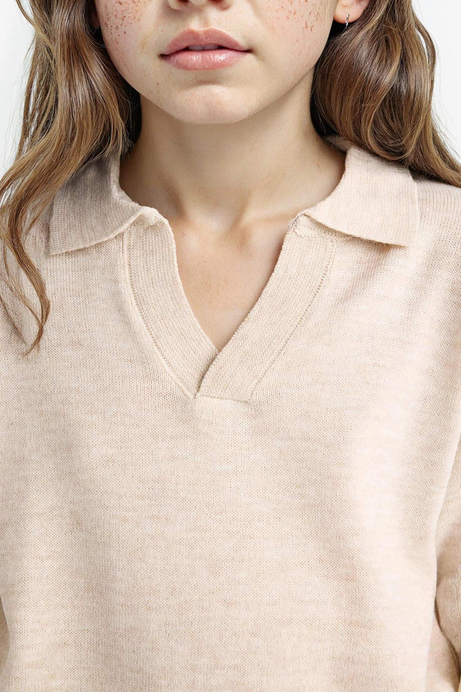 Kız Çocuk Standart Fit Polo Yaka Triko Kazak