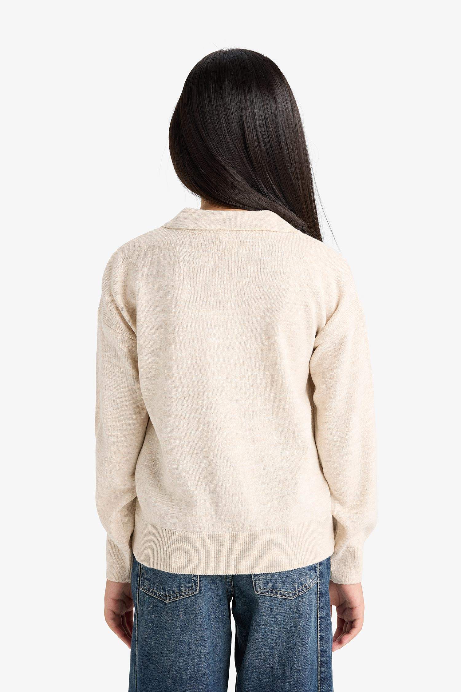 Kız Çocuk Standart Fit Polo Yaka Triko Kazak