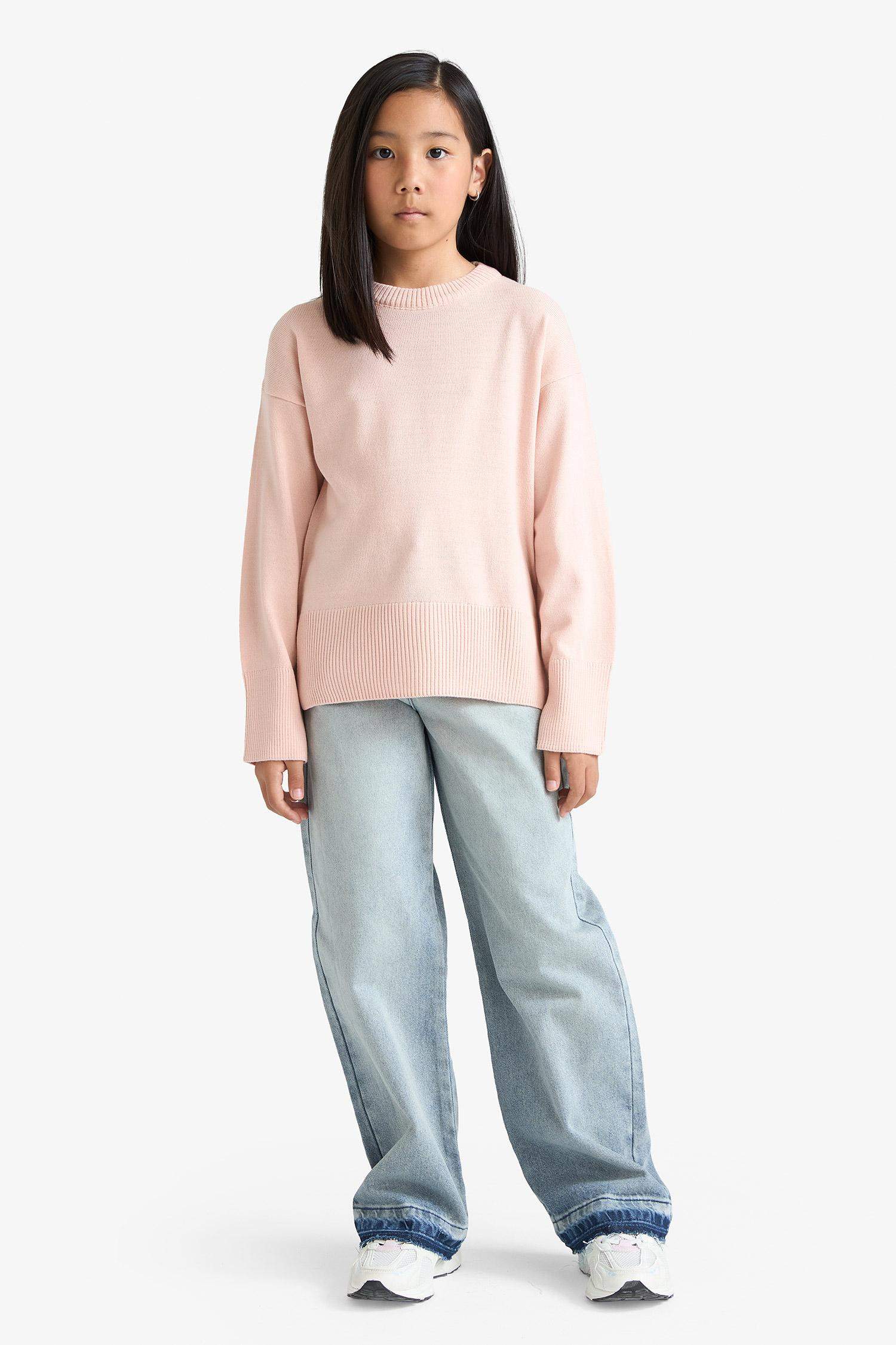 Kız Çocuk Oversize Geniş Kalıp Bisiklet Yaka Triko Kazak