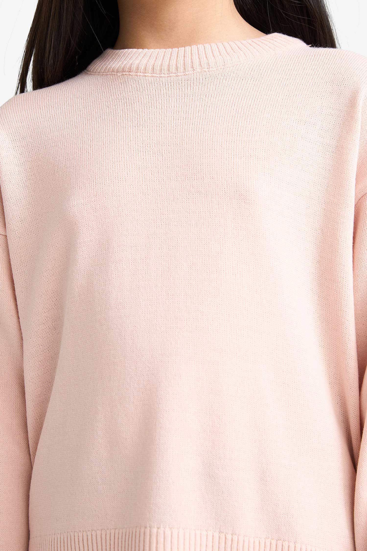 Kız Çocuk Oversize Geniş Kalıp Bisiklet Yaka Triko Kazak