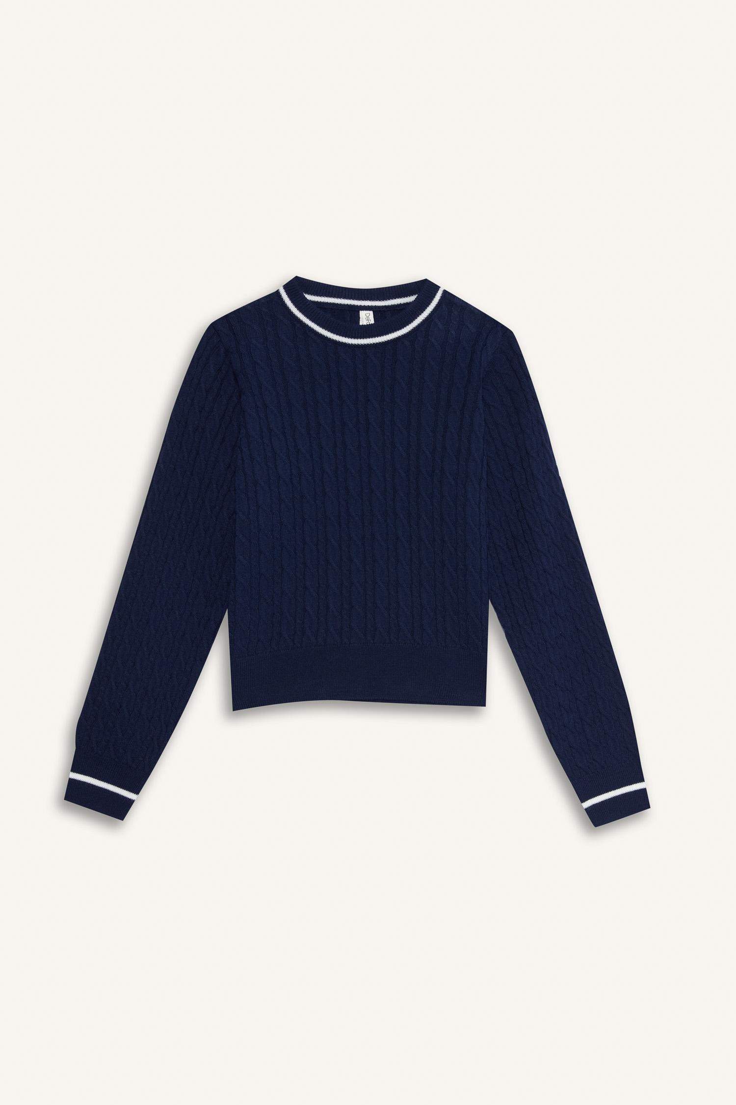 بلوفر تريكو بناتي قصة عادية برقبة مستديرة كحلي