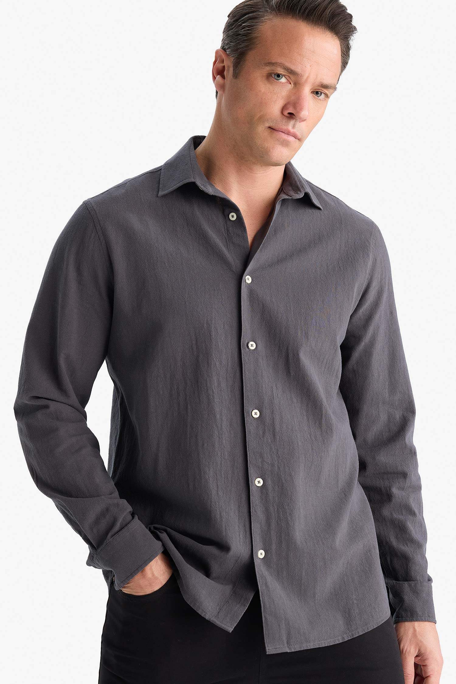 Regular Fit Polo Yaka Pamuklu Uzun Kollu Gömlek