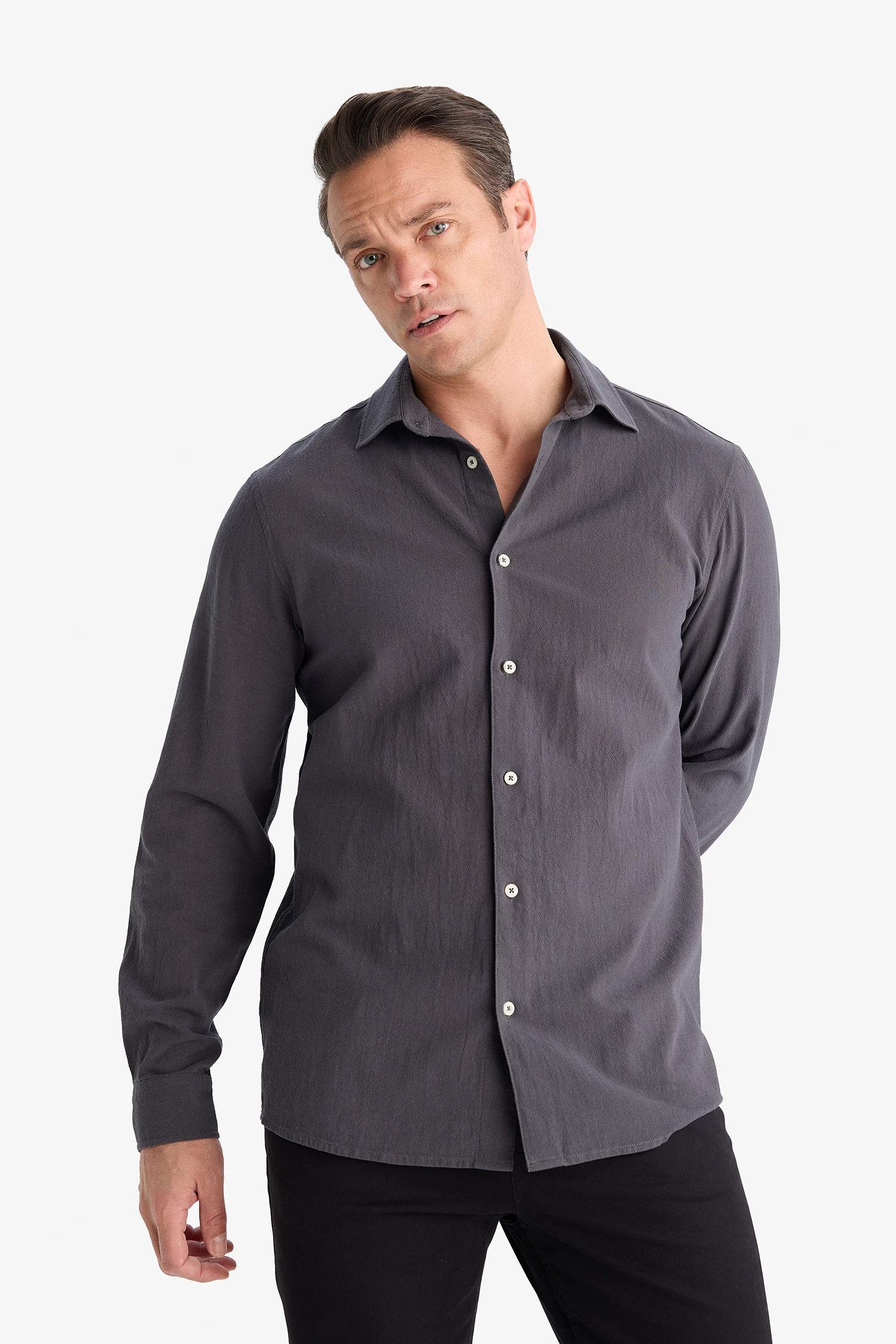 Regular Fit Polo Yaka Pamuklu Uzun Kollu Gömlek