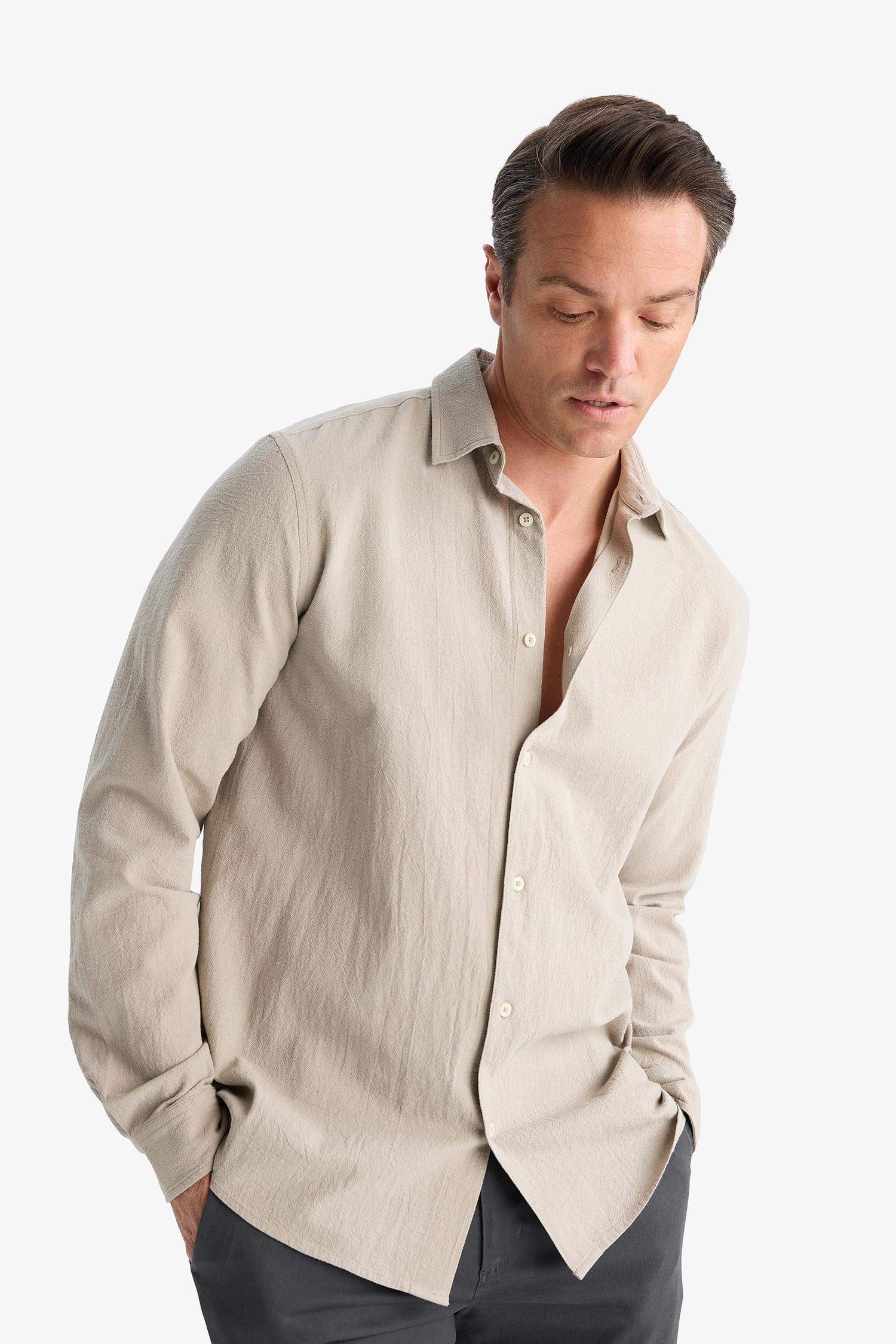 Regular Fit Polo Yaka Pamuklu Uzun Kollu Gömlek