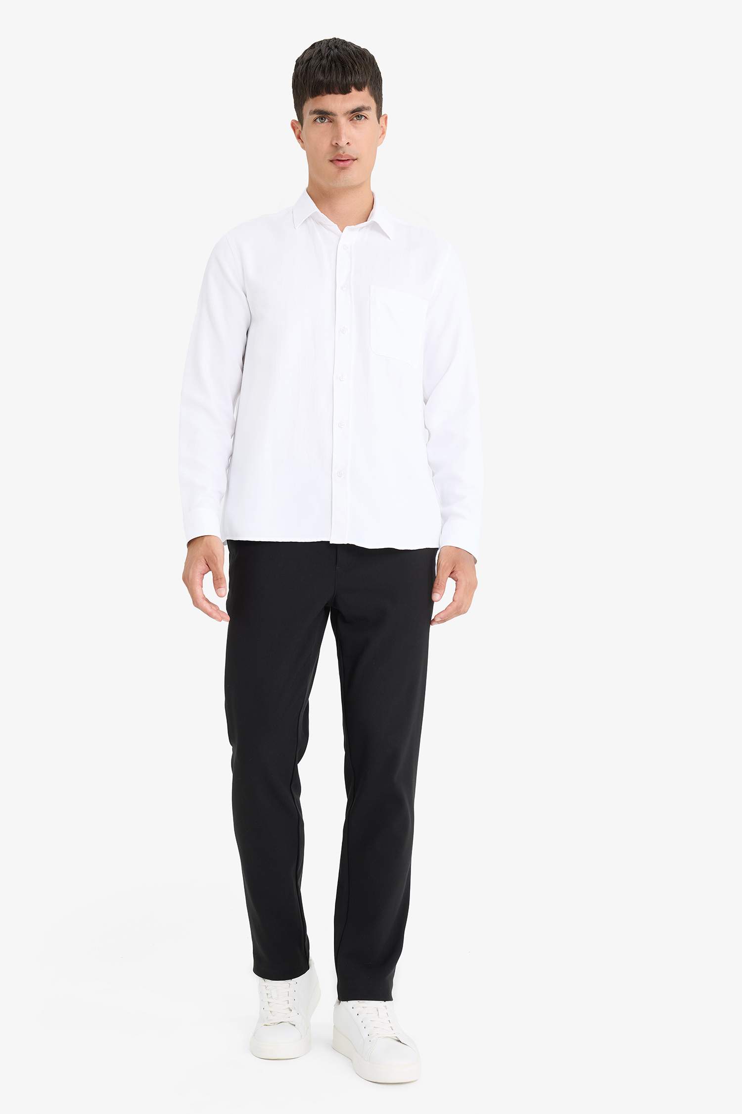 Regular Fit Polo Yaka Dokulu Pamuklu Cepli Uzun Kollu Gömlek