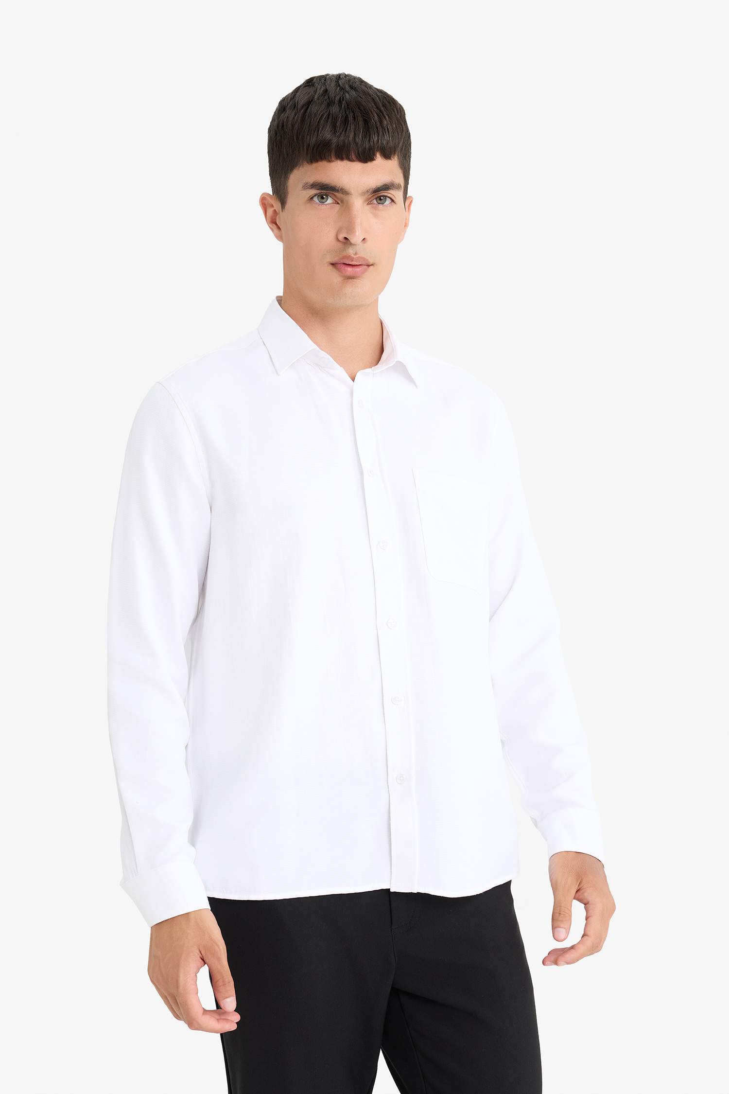 Regular Fit Polo Yaka Dokulu Pamuklu Cepli Uzun Kollu Gömlek