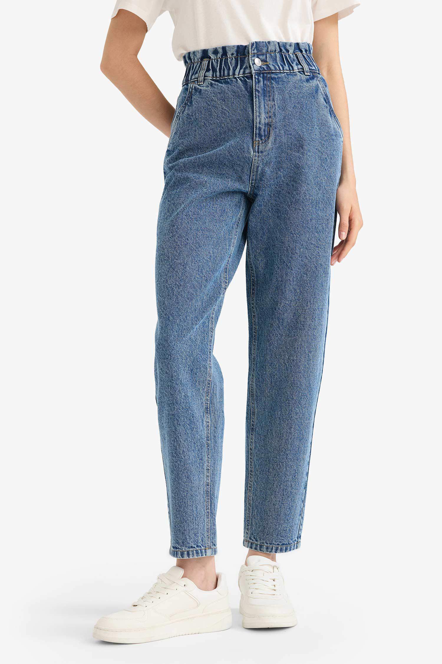 Paperbag High Waist Straight Leg Jeans