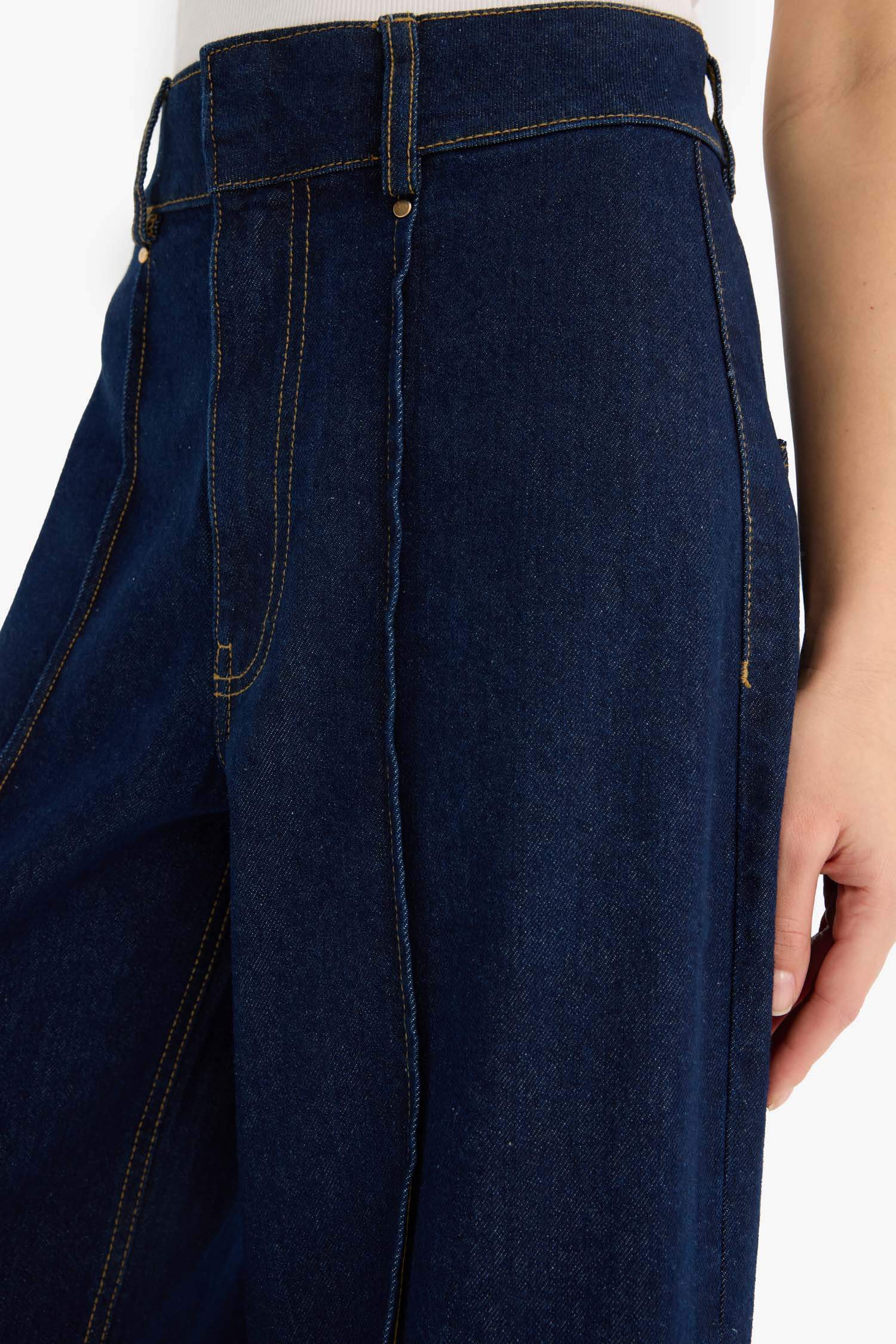 Kısa Geniş Paça Yüksek Bel Crop Fit Crop Jean Pantolon