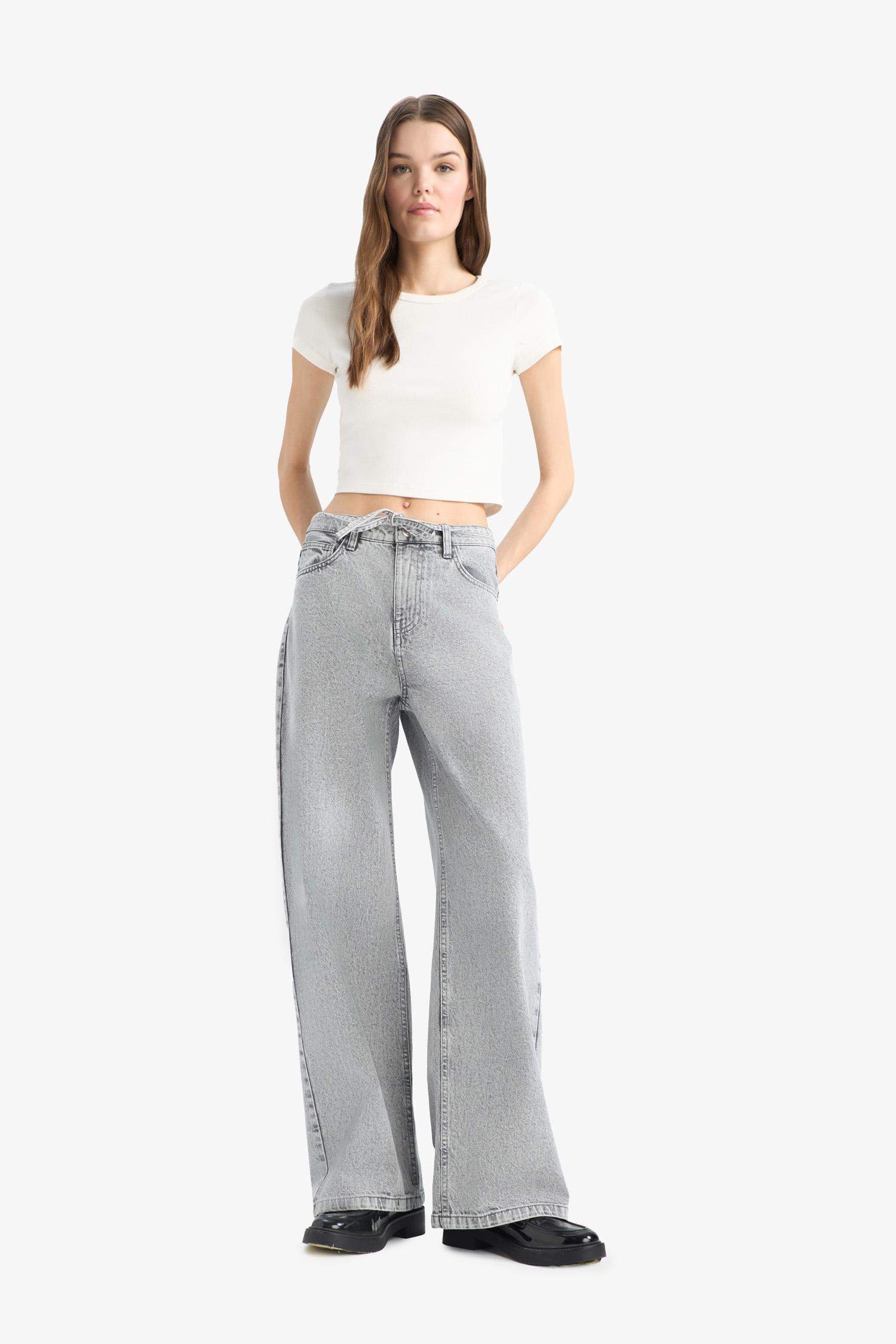 кең аяқ деним ұзын етек Шалбар