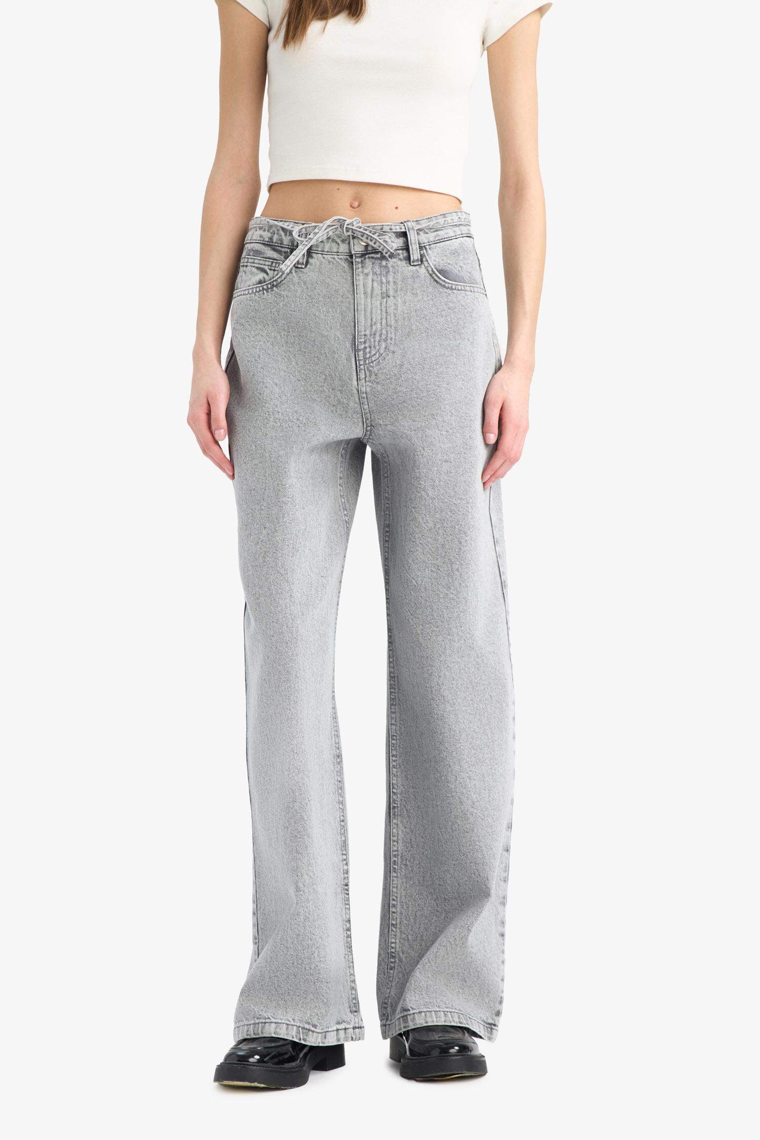 кең аяқ деним ұзын етек Шалбар