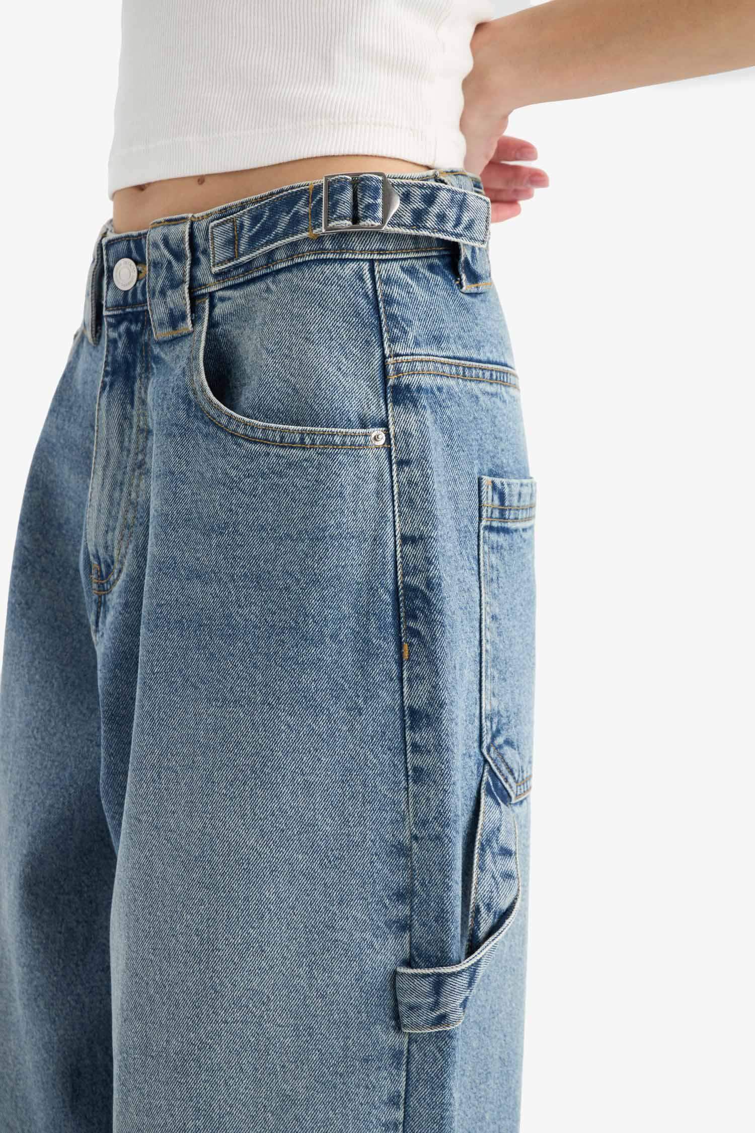 Carpenter Fit Yüksek Bel Uzun Paça Uzun Jean Kar Yıkamalı Pantolon