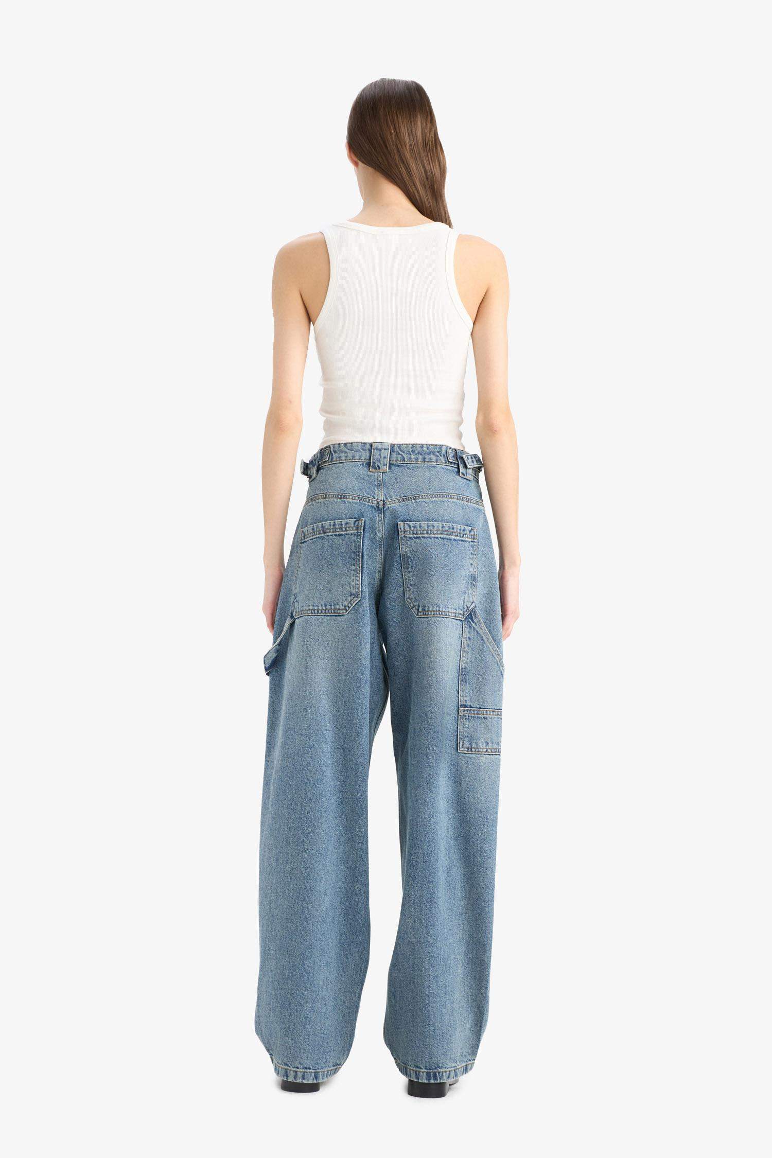 Carpenter Fit Yüksek Bel Uzun Paça Uzun Jean Kar Yıkamalı Pantolon