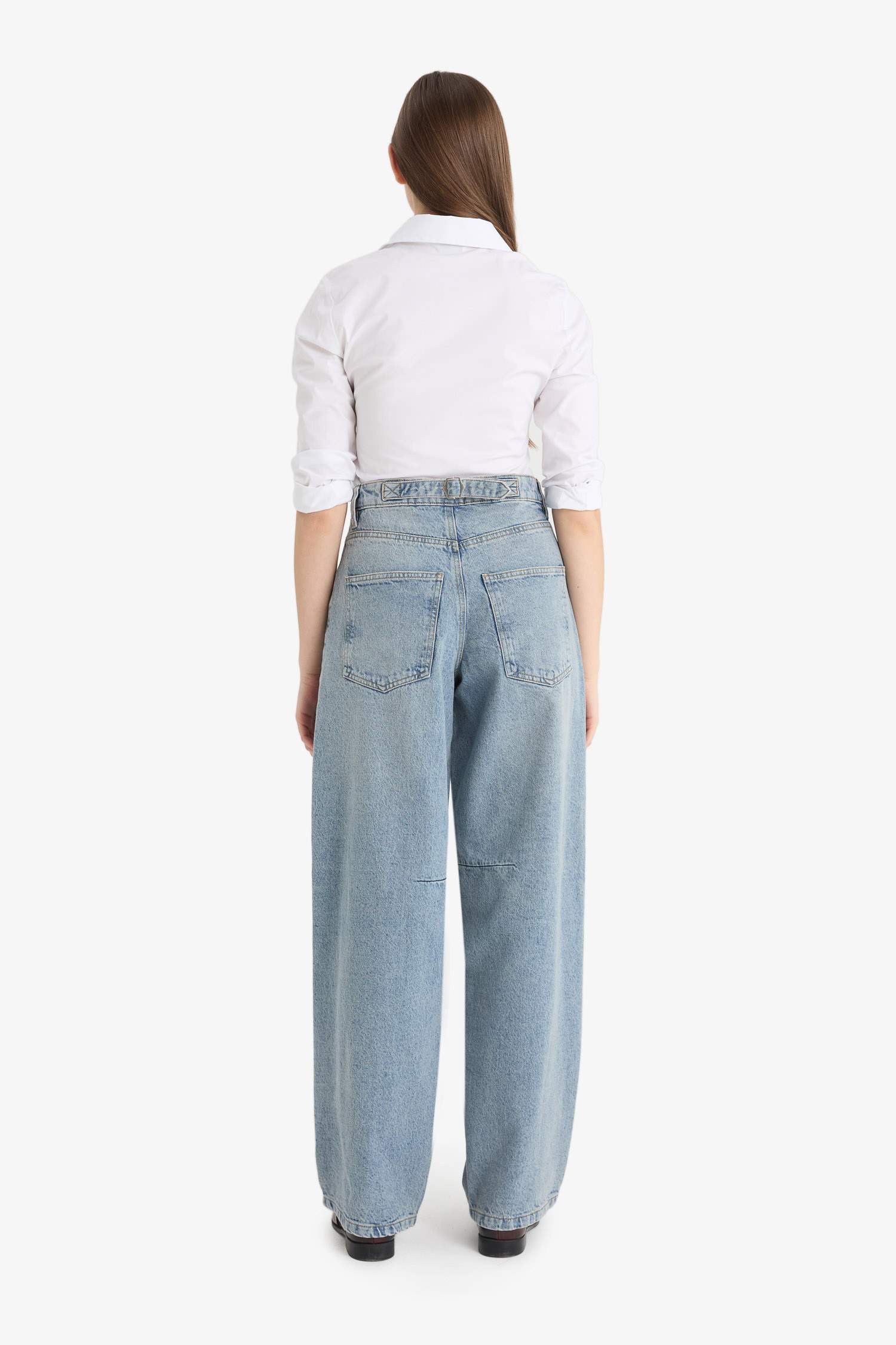 Baggy Fit High Waist Straight Leg Long Jeans