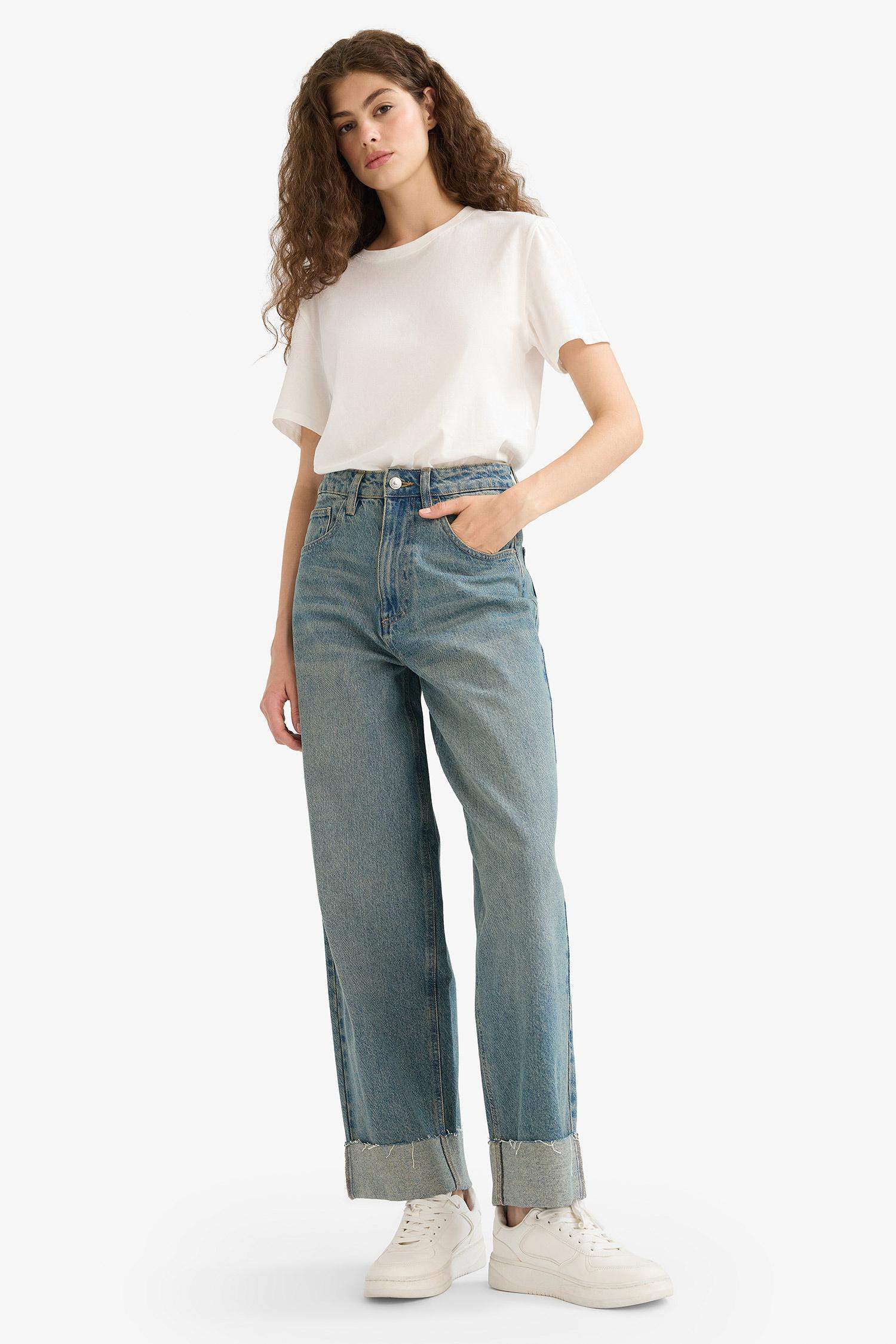 Baggy Fit High Waist Straight Leg Jeans