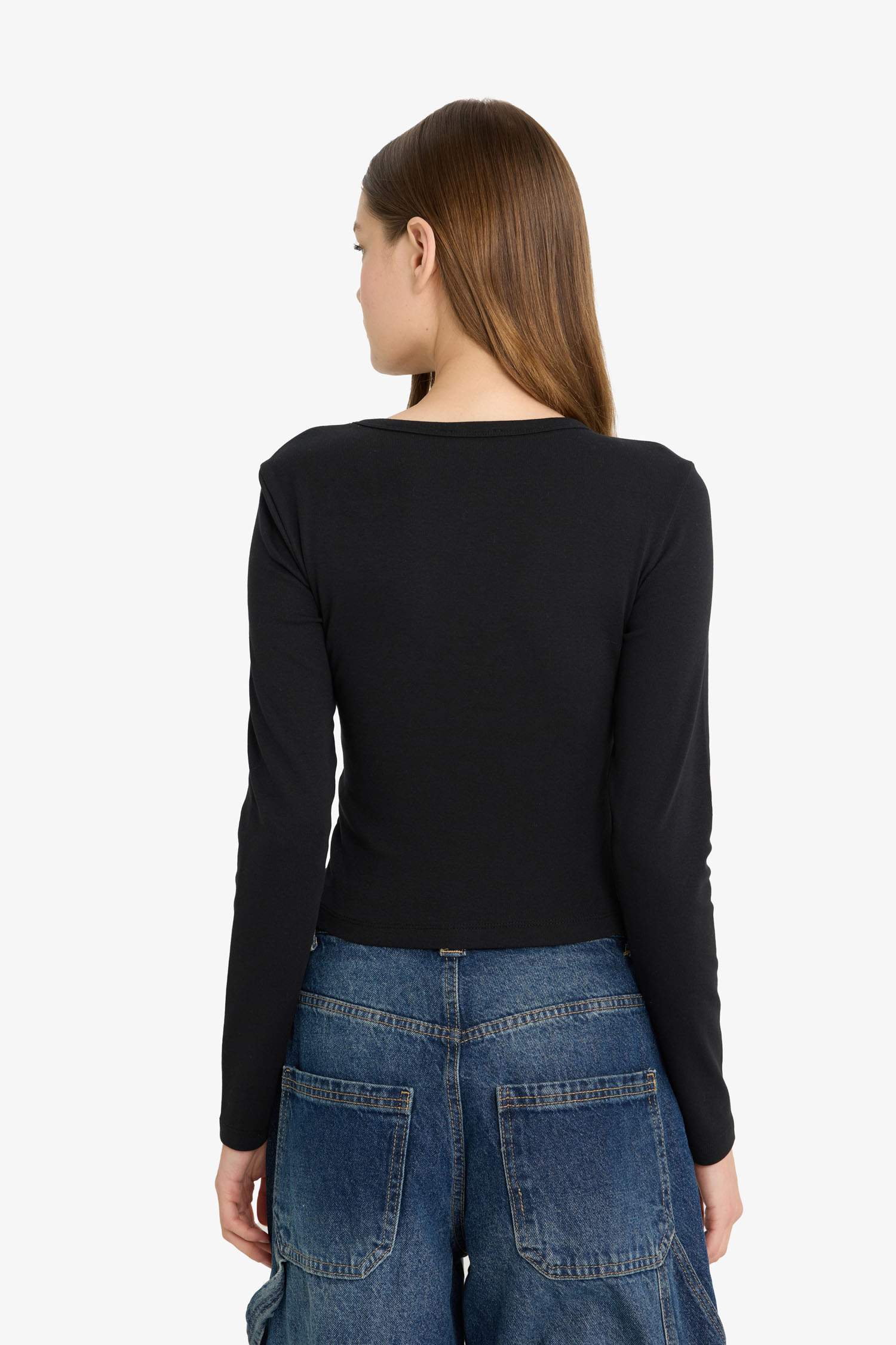 Coool Fitted Bisiklet Yaka Ribana Uzun Kollu Tişört