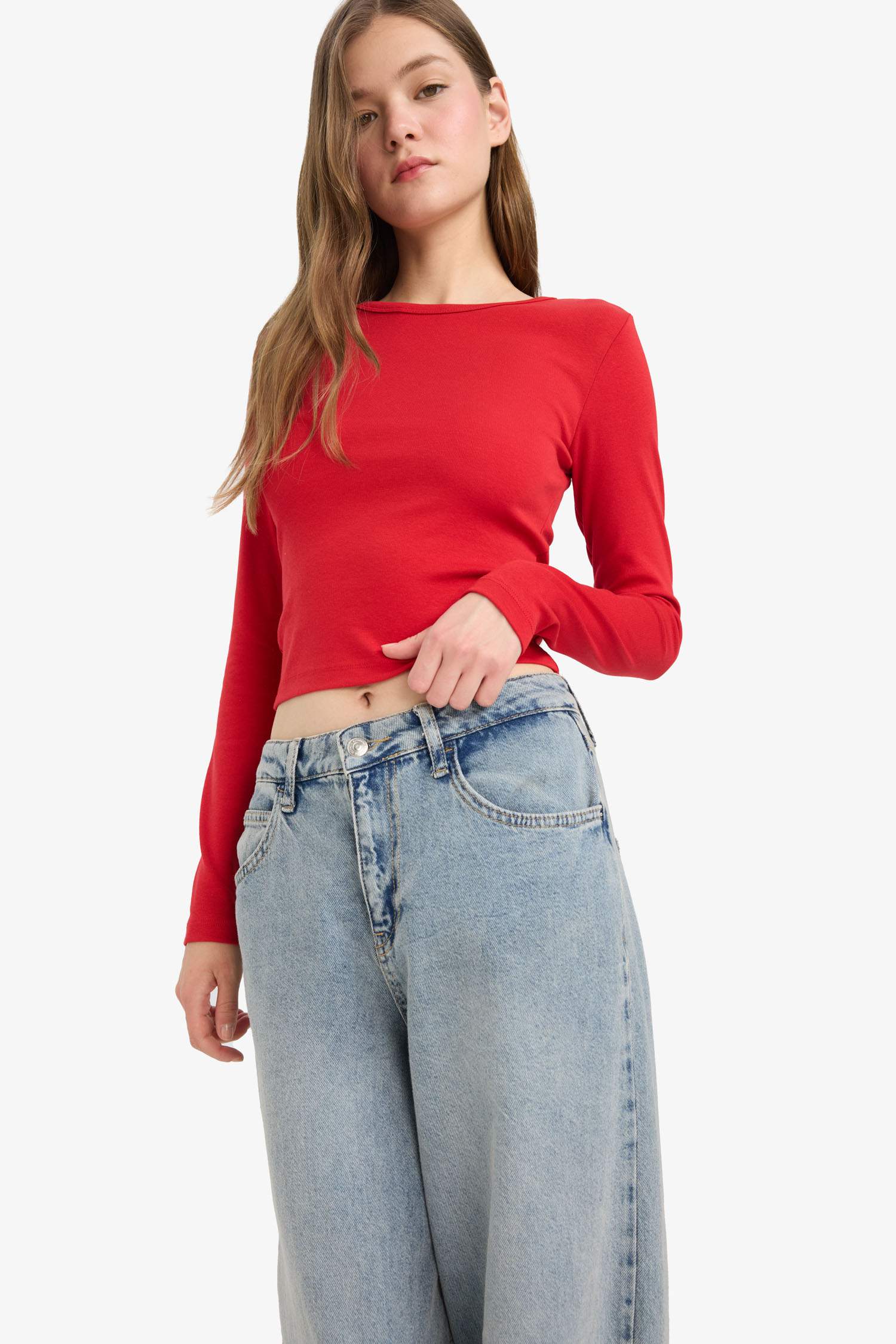 Fitted Crew Neck Ribbed T-Shirt