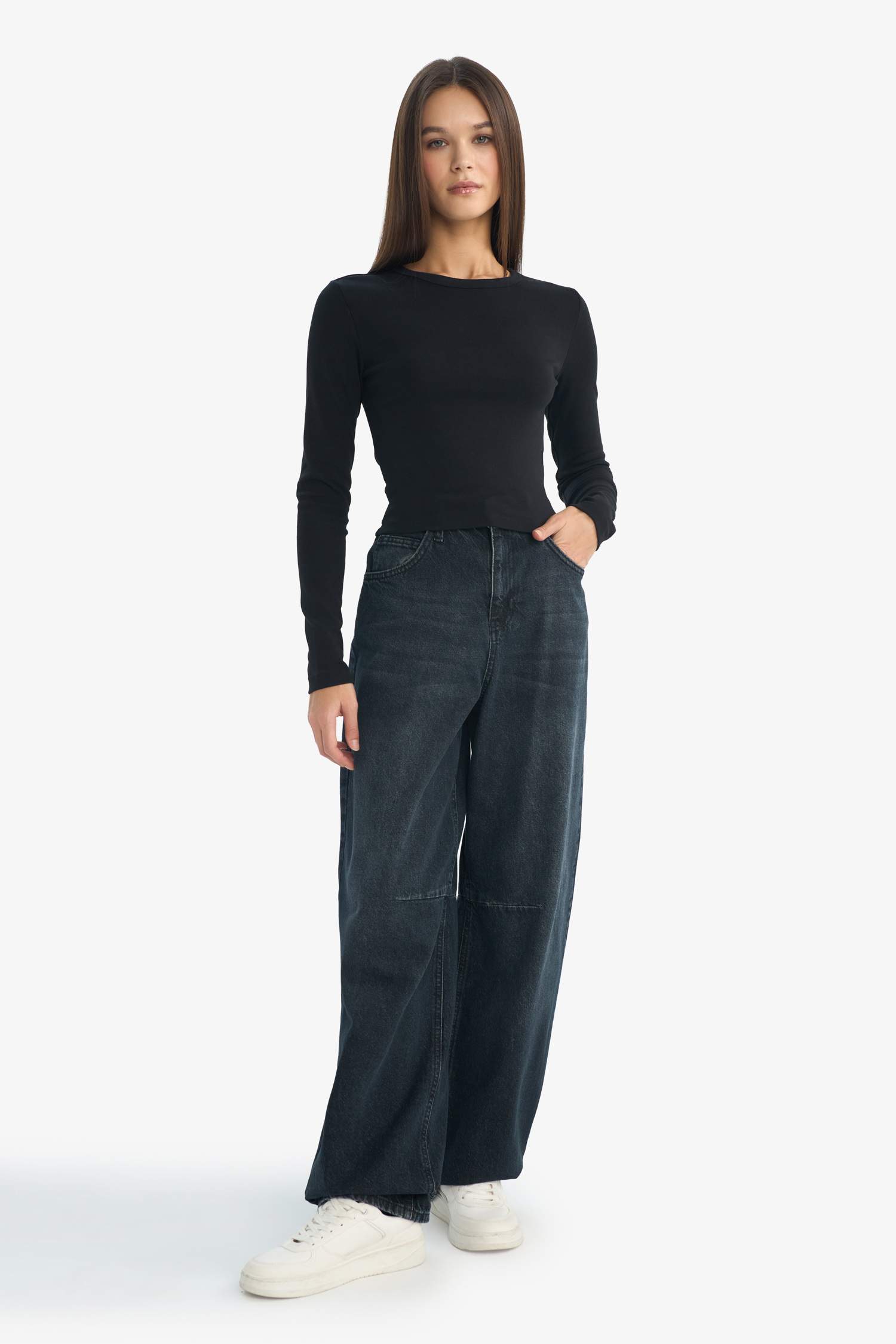 تي شيرت ردن طويل سليم فيت مضلع