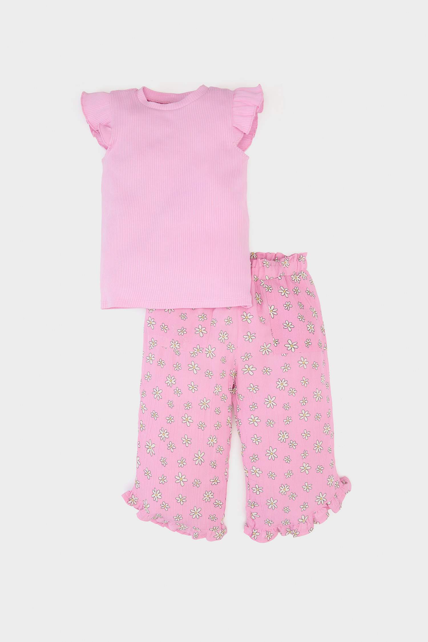 Baby Girl Crinkle Viscose T-Shirt Floral Trousers 2 Piece Set