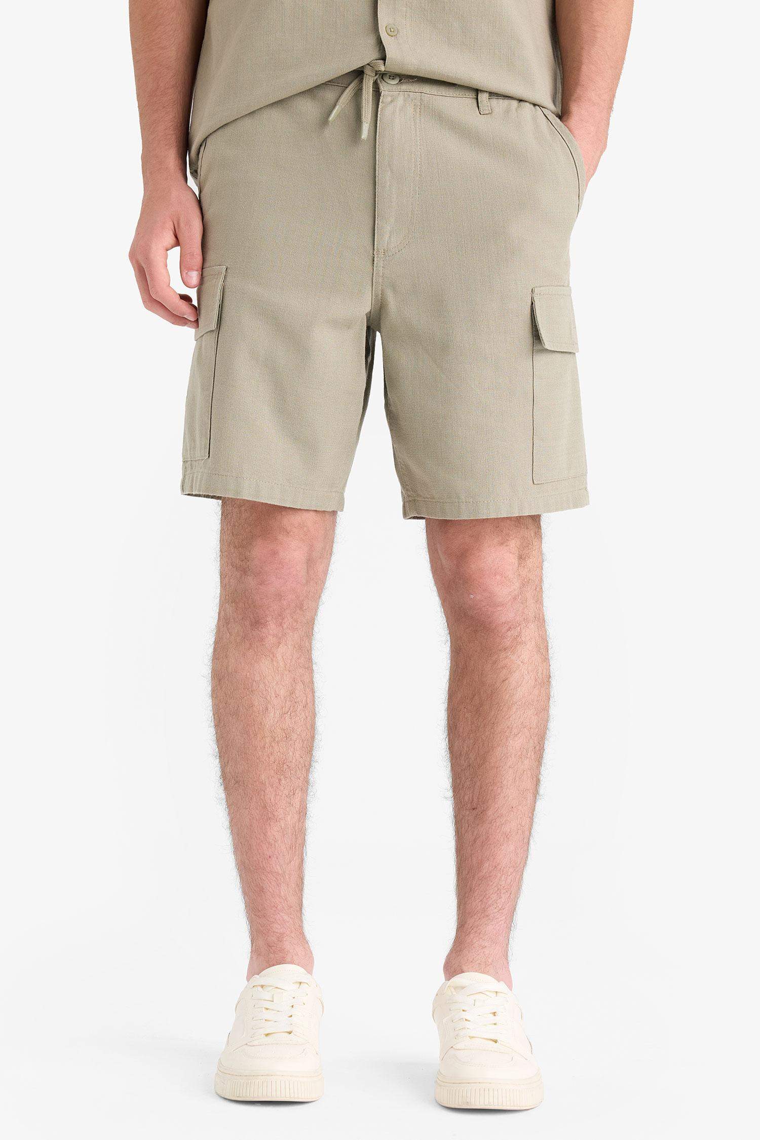 Regular Cotton Linen Look Cargo Bermuda Shorts