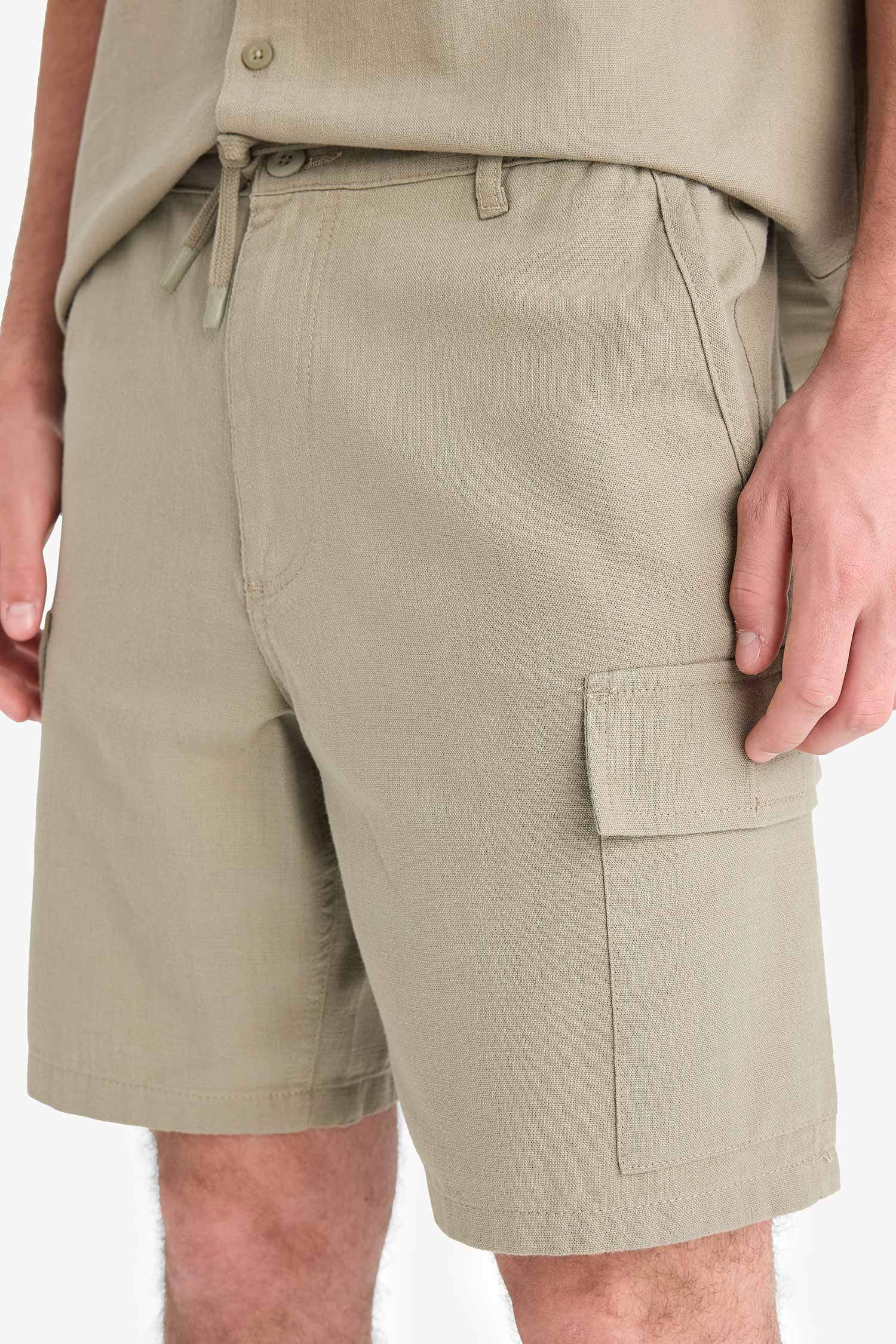 Regular Cotton Linen Look Cargo Bermuda Shorts