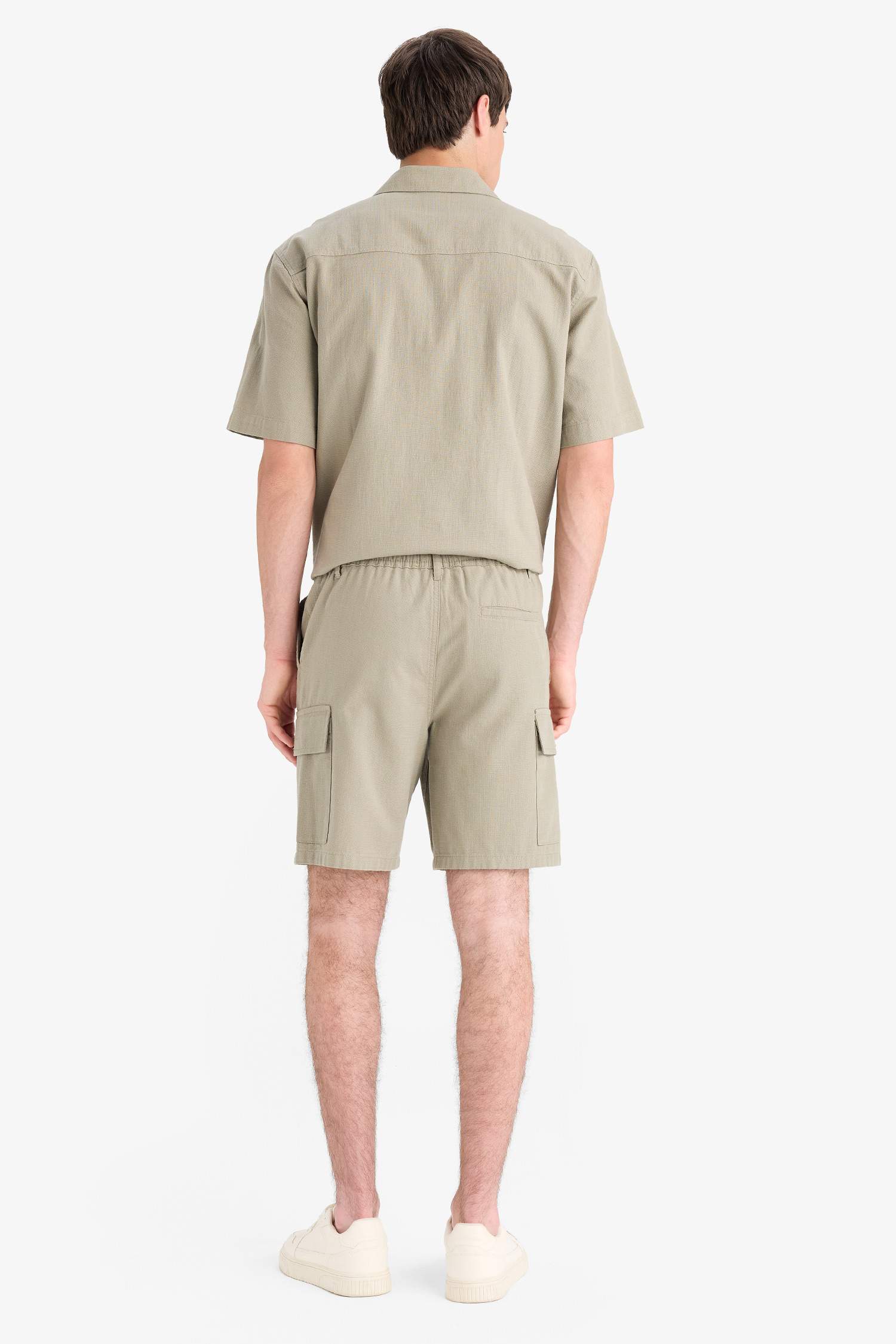Regular Cotton Linen Look Cargo Bermuda Shorts