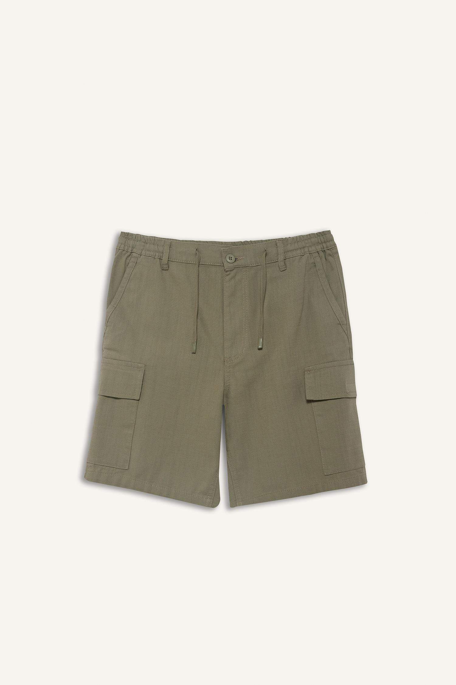 Regular Cotton Linen Look Cargo Bermuda Shorts
